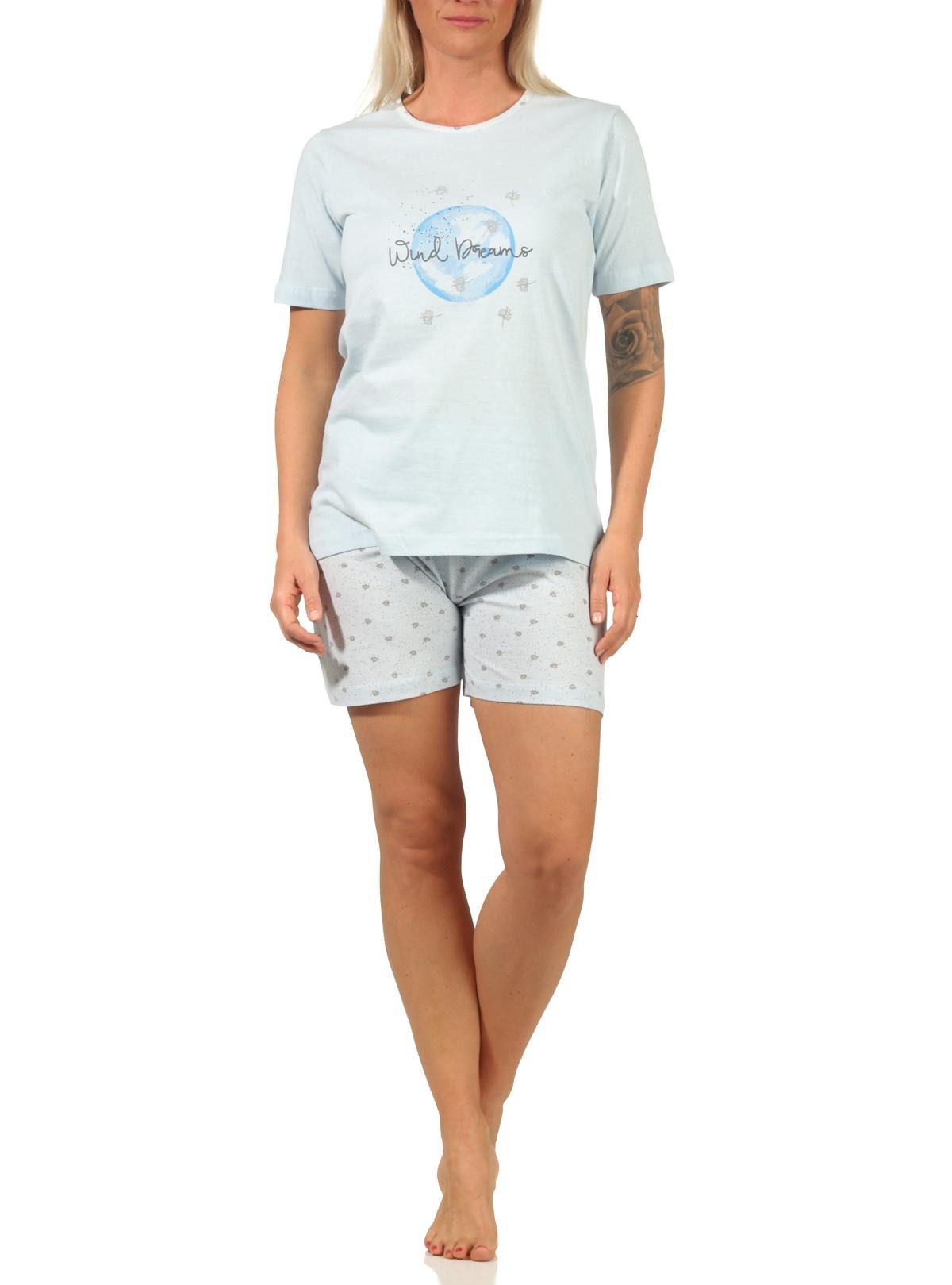 RELAX by Normann Pyjama Damen Shorty Pyjama, kurzarm Schlafanzug in verspieltem Design
