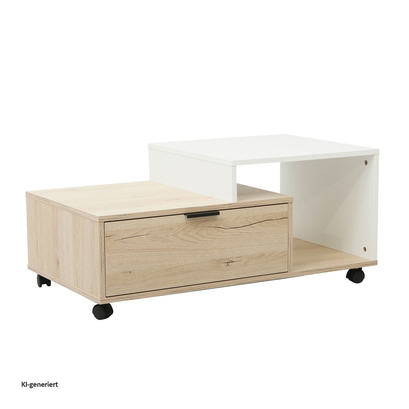 HTI-Living Couchtisch Cedrik auf Rollen mit Schublade Artisaneiche-Weiß (Stück, 1-St., 1 Couchtisch auf Rollen) – Bild 3 von 4