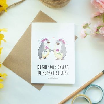 Mr. & Mrs. Panda Grußkarte Pinguine Lesbian Pride - Weiß - Geschenk, Verlobungsfeier, Hochzeitsg, Einzigartige Motive