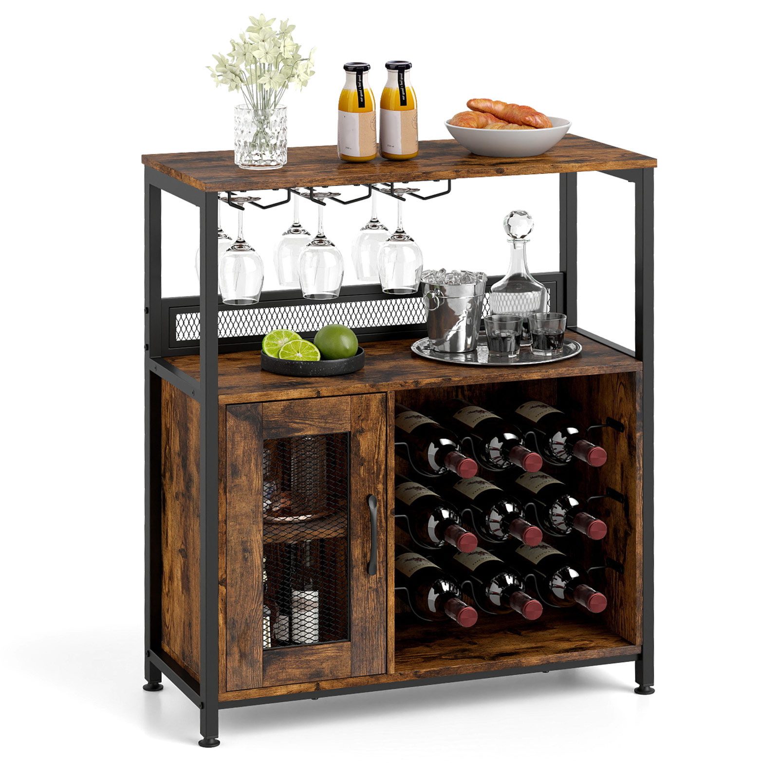 COSTWAY Weinschrank Küchenschrank mit abnehmbarem Weinregal 75x34x90,5cm günstig online kaufen