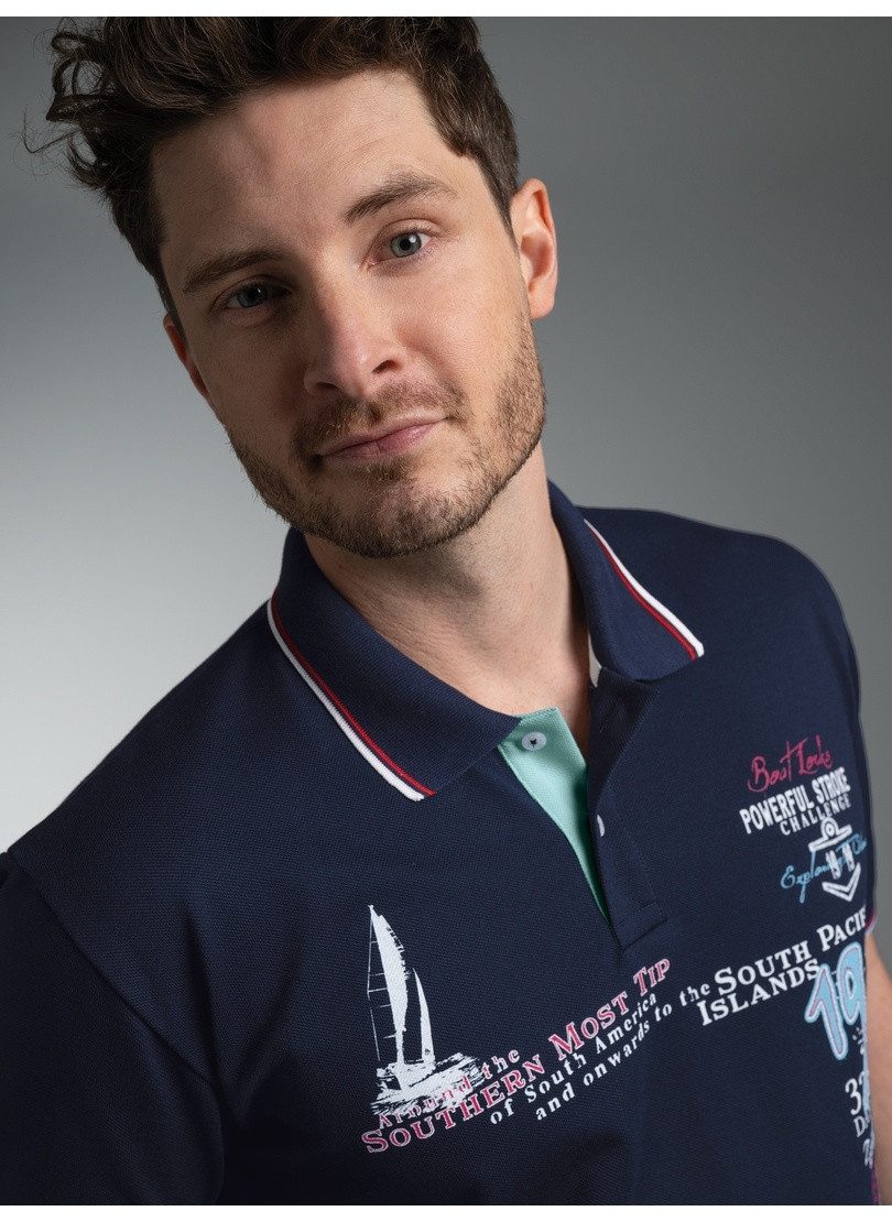 Trigema Poloshirt TRIGEMA Polo Shirt mit Maritimem Print (1-tlg)