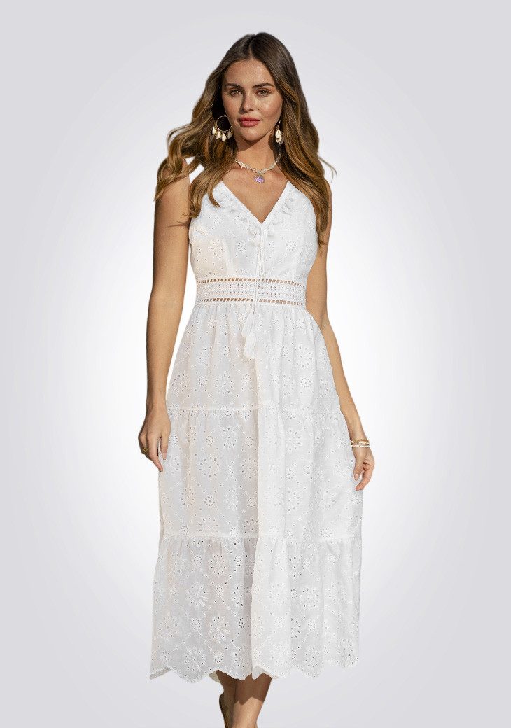 Cupshe A-Linien-Kleid Tropisches Wind Weißes Maxikleid