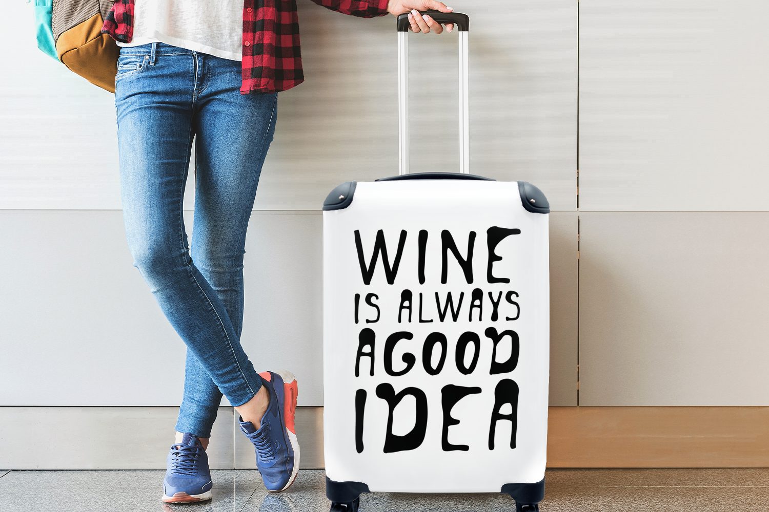 MuchoWow Idee" Reisetasche Ferien, mit rollen, "Wein weißem eine Weinzitat Handgepäckkoffer Trolley, Reisekoffer für Rollen, 4 gute auf immer Handgepäck ist Hintergrund,