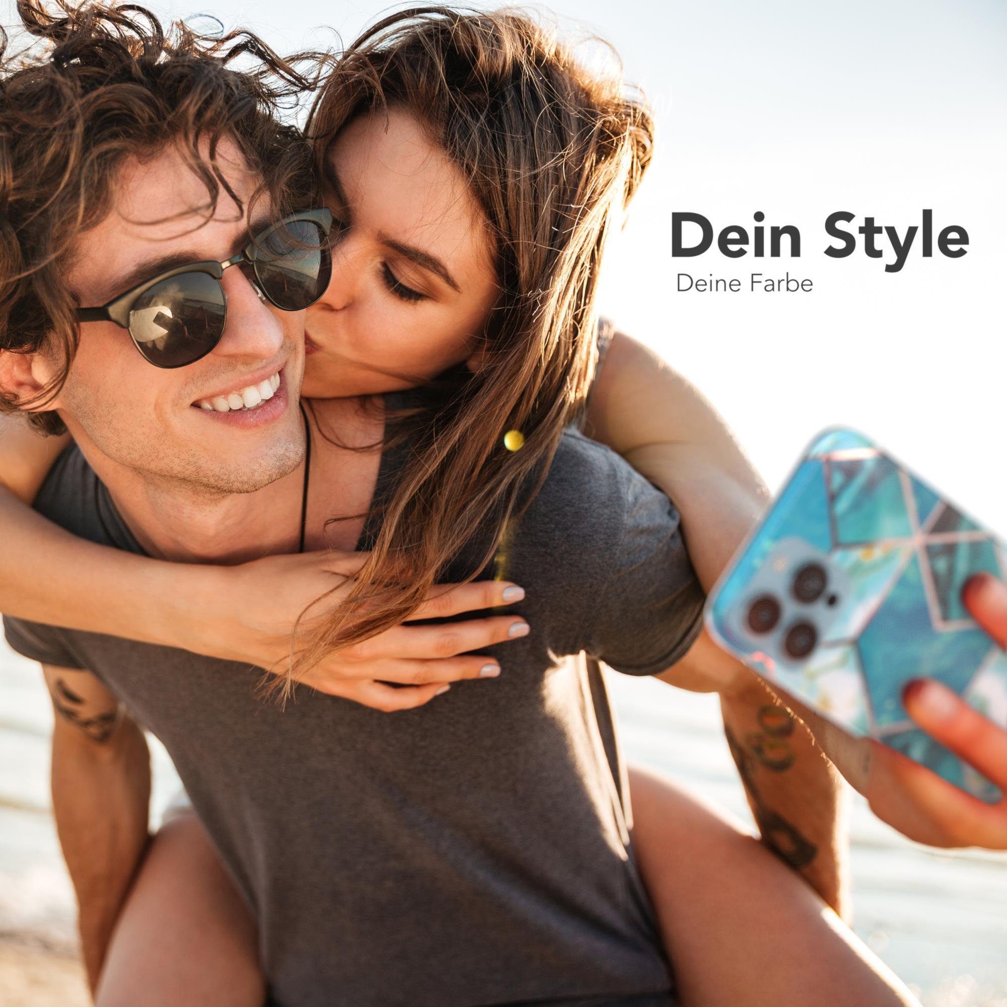 EAZY CASE Handyhülle IMD Motiv Cover für Apple iPhone 13 Pro Max 6,7 Zoll, Etui Silikonhülle Dünn Design Ultra Case kratzfest Marmor Blau Grün