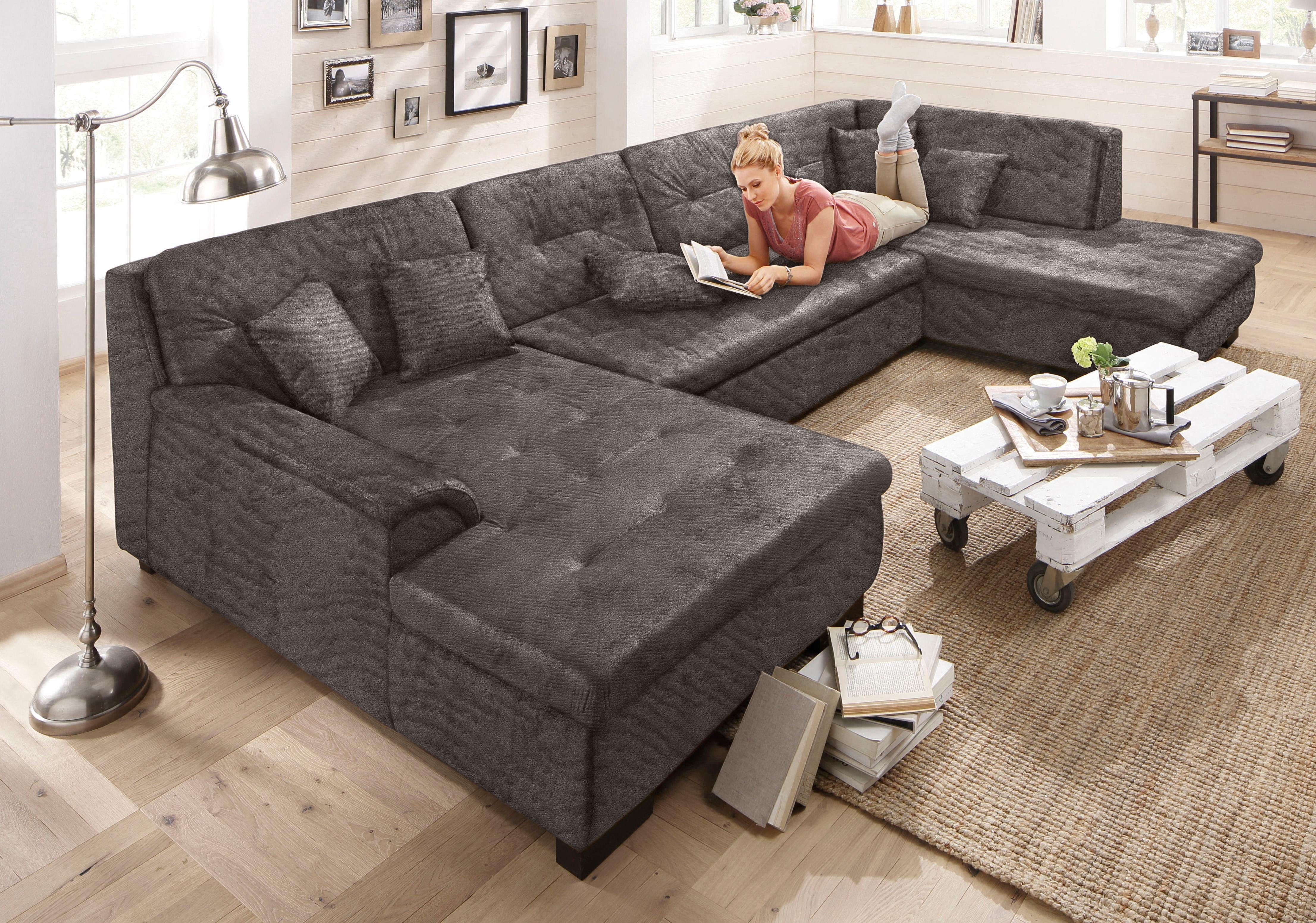 Home affaire Wohnlandschaft BERGEN 364x106x83 cm, elegantes Design, whlw. mit Bettfunktion, U-Form