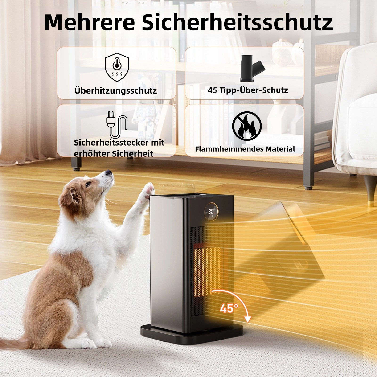 TLGREEN Heizlüfter mit Befeuchtungsfunktion, PTC Leise Heizung,12-Std-Timer, 4 Modus, 1500 W, 90° Oszillierend, Fernbedienung, Umgebungslicht, Tip Over Schutz