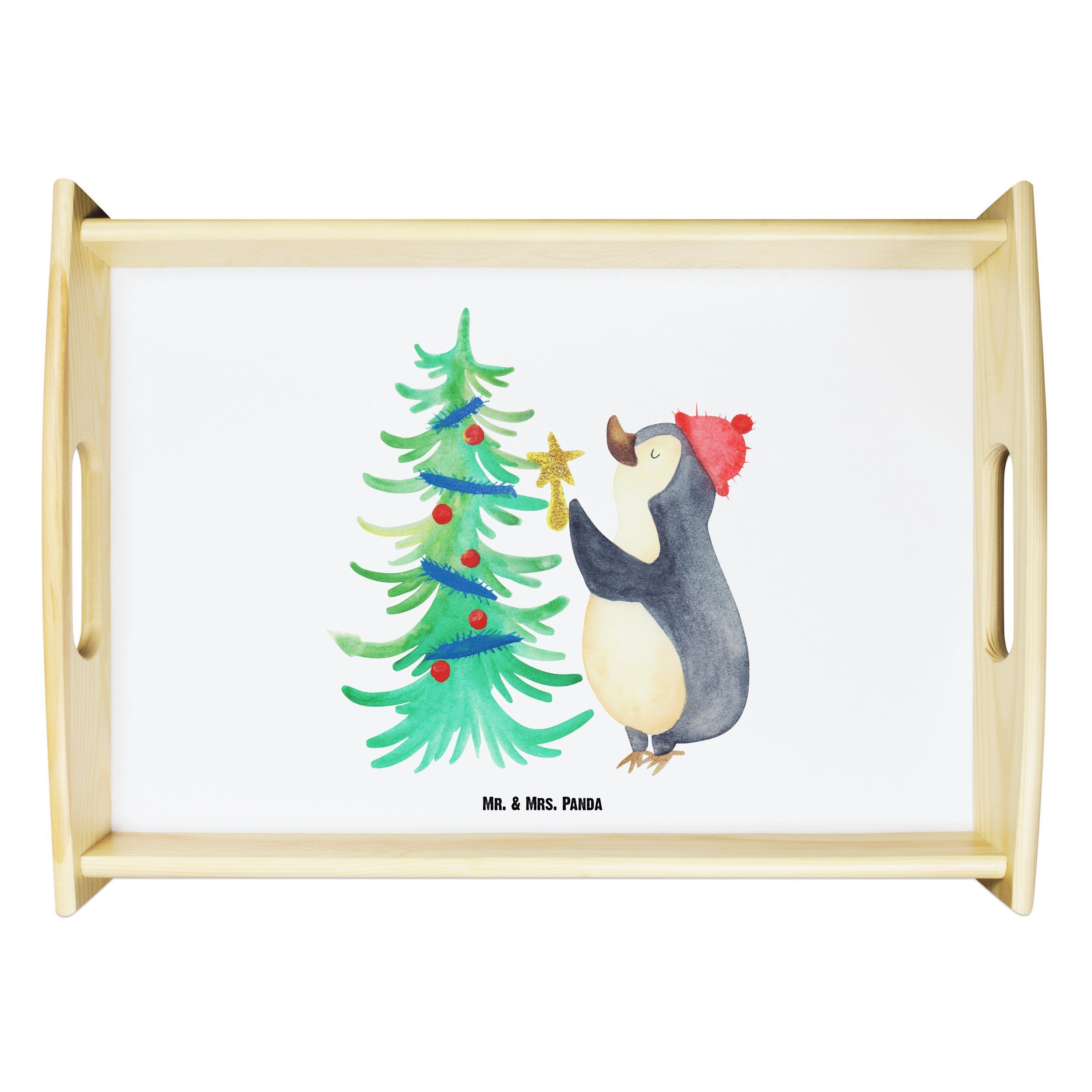 & Weihnachtsbaum Weiß lasiert, Panda Advent, Tablett Mr. Mrs. Küchentable, Geschenk, - - Echtholz (1-tlg) Pinguin Winter,