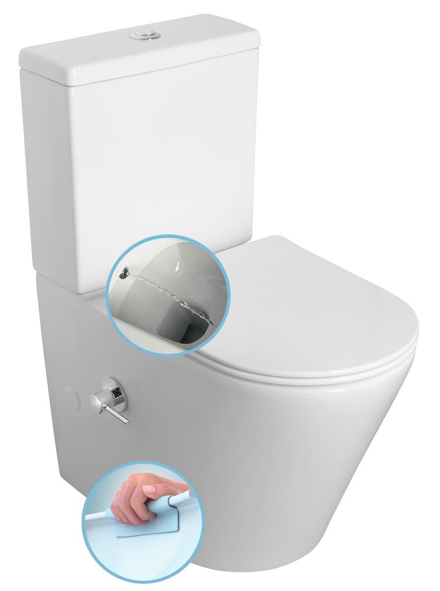 Sapho Tiefspül-WC Kombi-WC mit Armatur und Bidetbrause, Abgang senkrecht/waagerecht, Sapho-PC1012RX