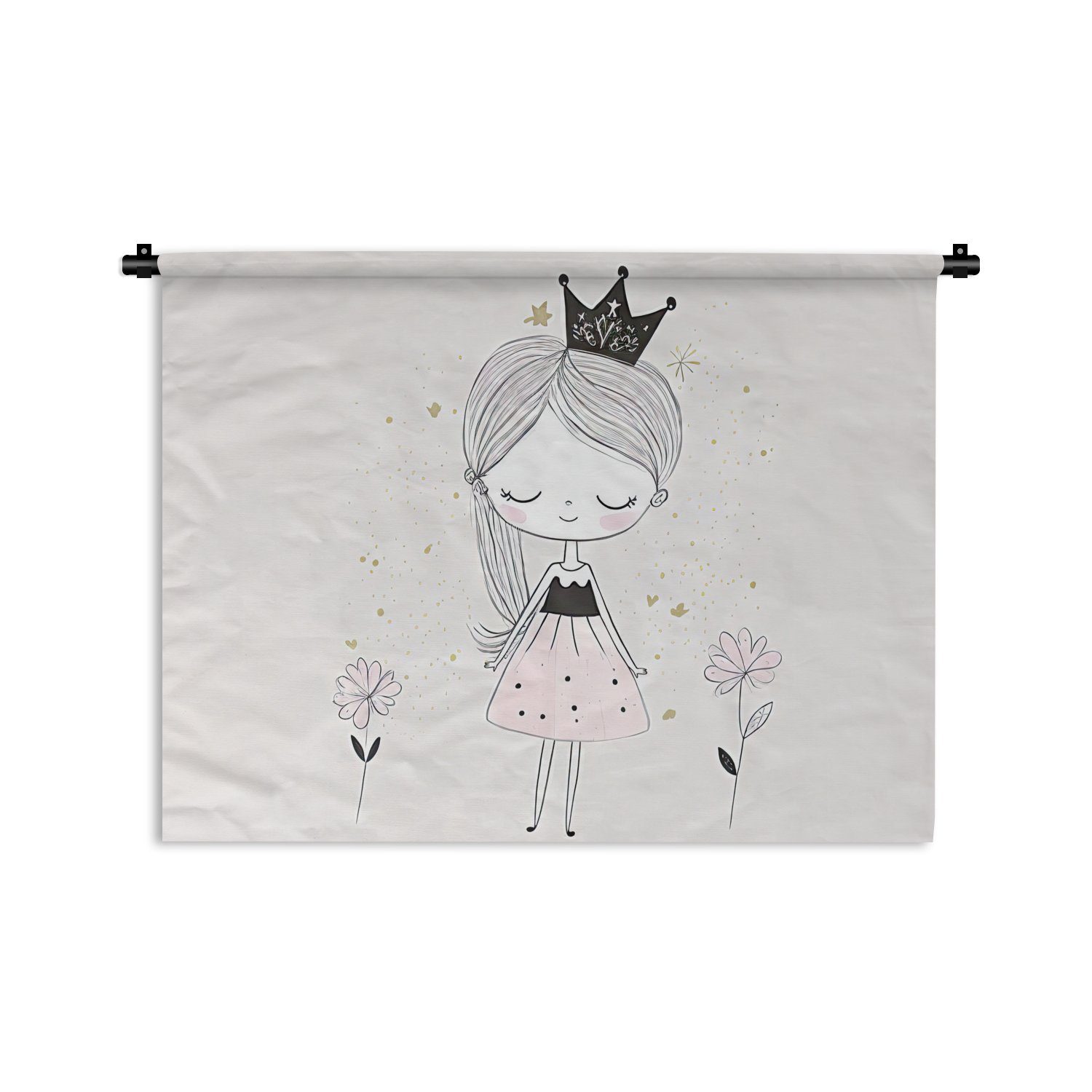 MuchoWow Wanddekoobjekt Prinzessin - Kleid - Krone - Blumen - Mädchen, Wanddeko für Wohnzimmer, Schlafzimmer, Kleid, Wandbehang, Kinderzimmer