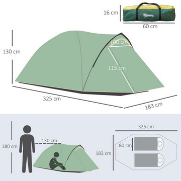 Outsunny Kuppelzelt mit Heringen, Personen: 2 (Zelt, 1 tlg., Campingzelt), für Garten, Balkon, Grün