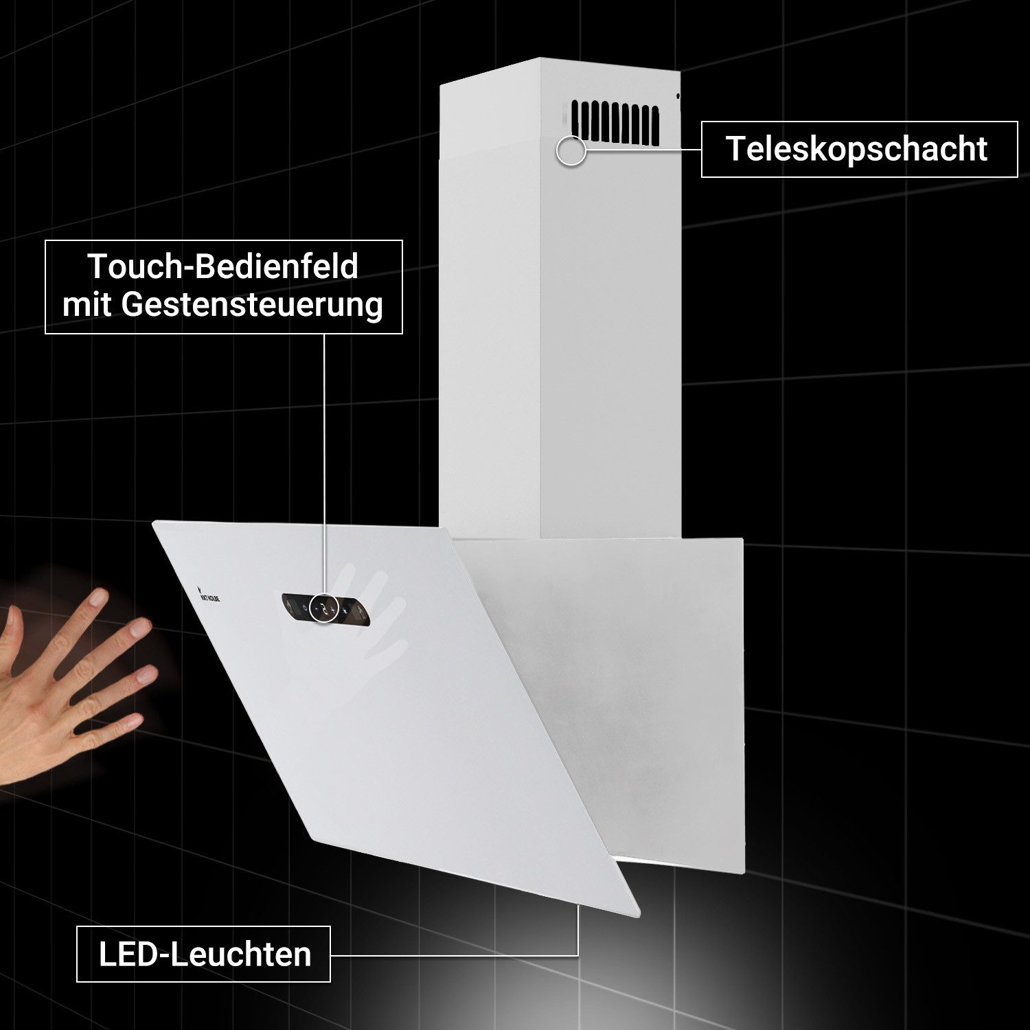 KKT KOLBE Wandhaube Dunstabzugshaube 60cm BASE6002W Abzugshaube / Abluft / 60cm / Umluft / Weiß / Gestensteuerung / LED – Bild 5 von 5