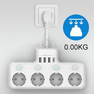 autolock 4-Fach Steckdosenleiste mit USB C und 3USB-A Steckdosenleiste, Mehrfachsteckdose Steckdosenadapter für Küche Büro