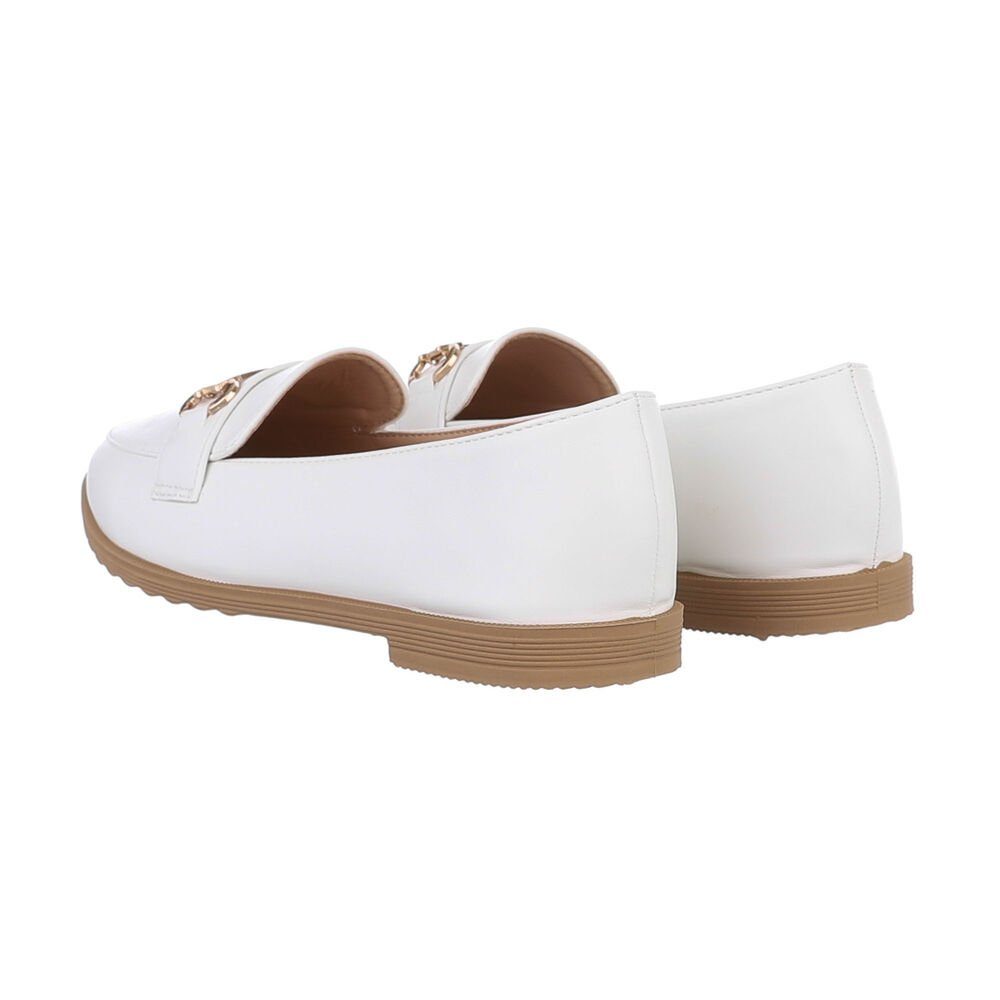 Ital-Design Damen Mokassins Freizeit Slipper Blockabsatz Mokassins in Weiß