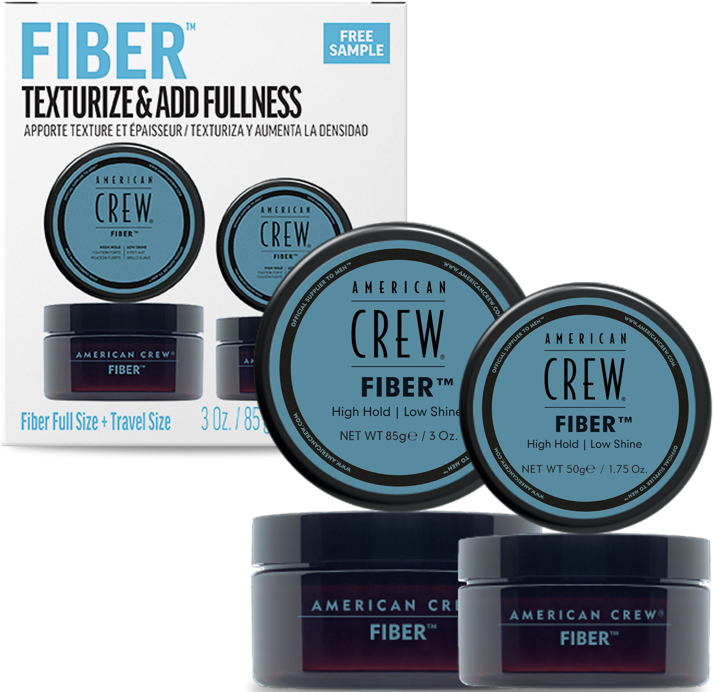 American Crew Styling-Creme Fiber Duo Styling Set - Classic Fiber 85 gr + 50 gr, Set, 2-tlg., Zum Stylen von kurzem Haar, Shampoo-Probe für gepflegtes Männerhaar.