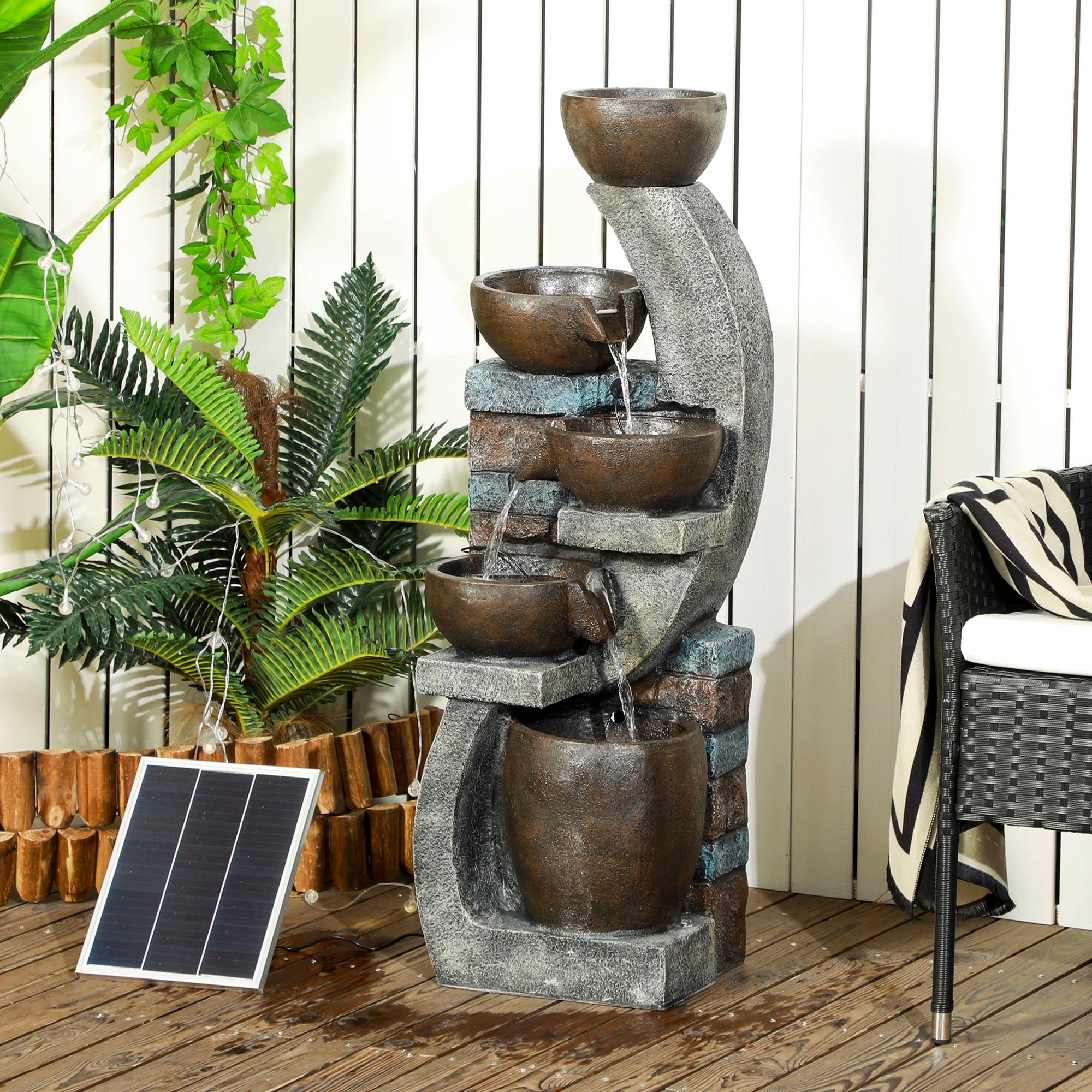 Outsunny Gartenbrunnen Zierbrunnen mit LED-Beleuchtung und günstig online kaufen