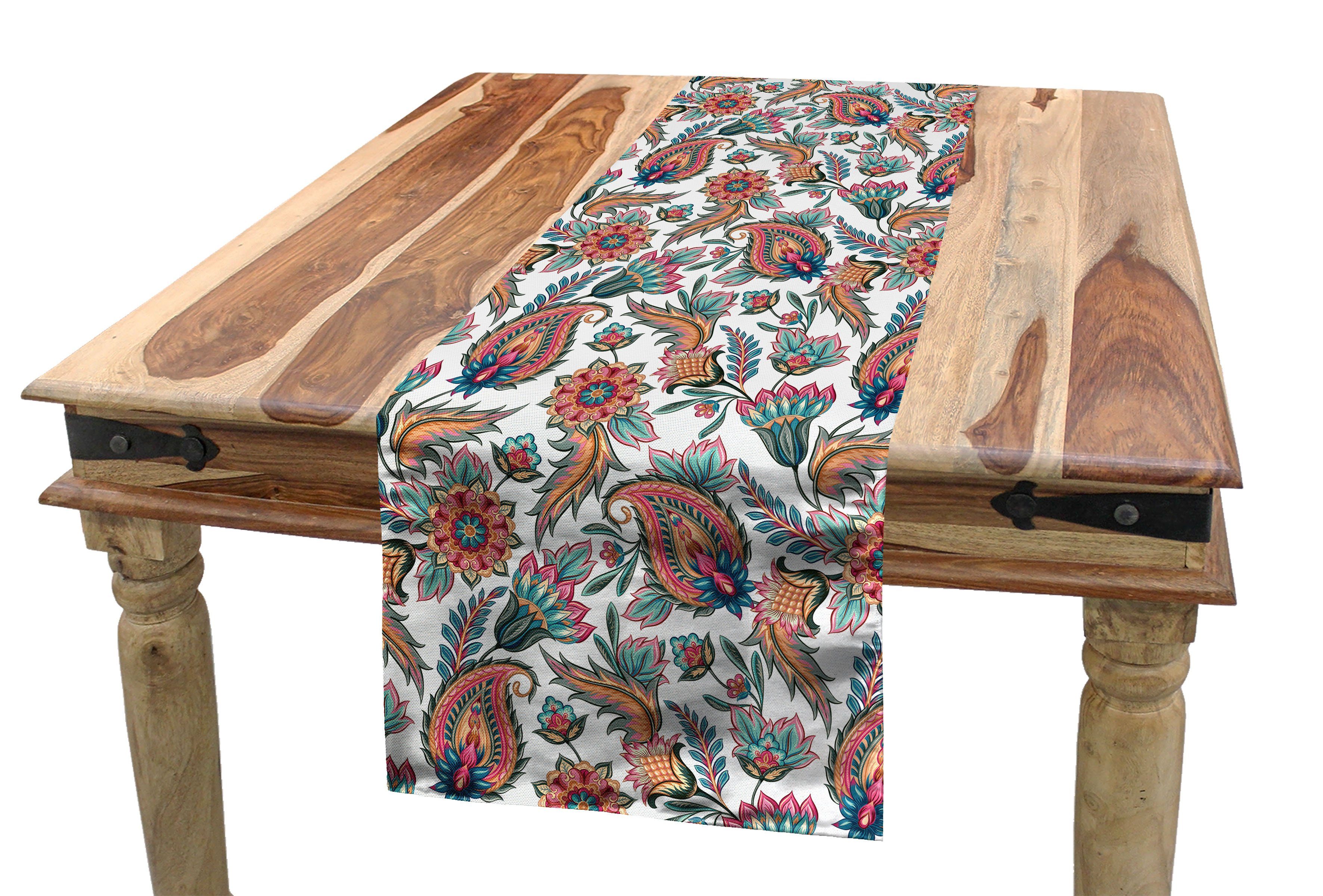 Abakuhaus Tischläufer Esszimmer Küche Rechteckiger Dekorativer Tischläufer, Paisley Motive mit Blume Blatt | Tischläufer