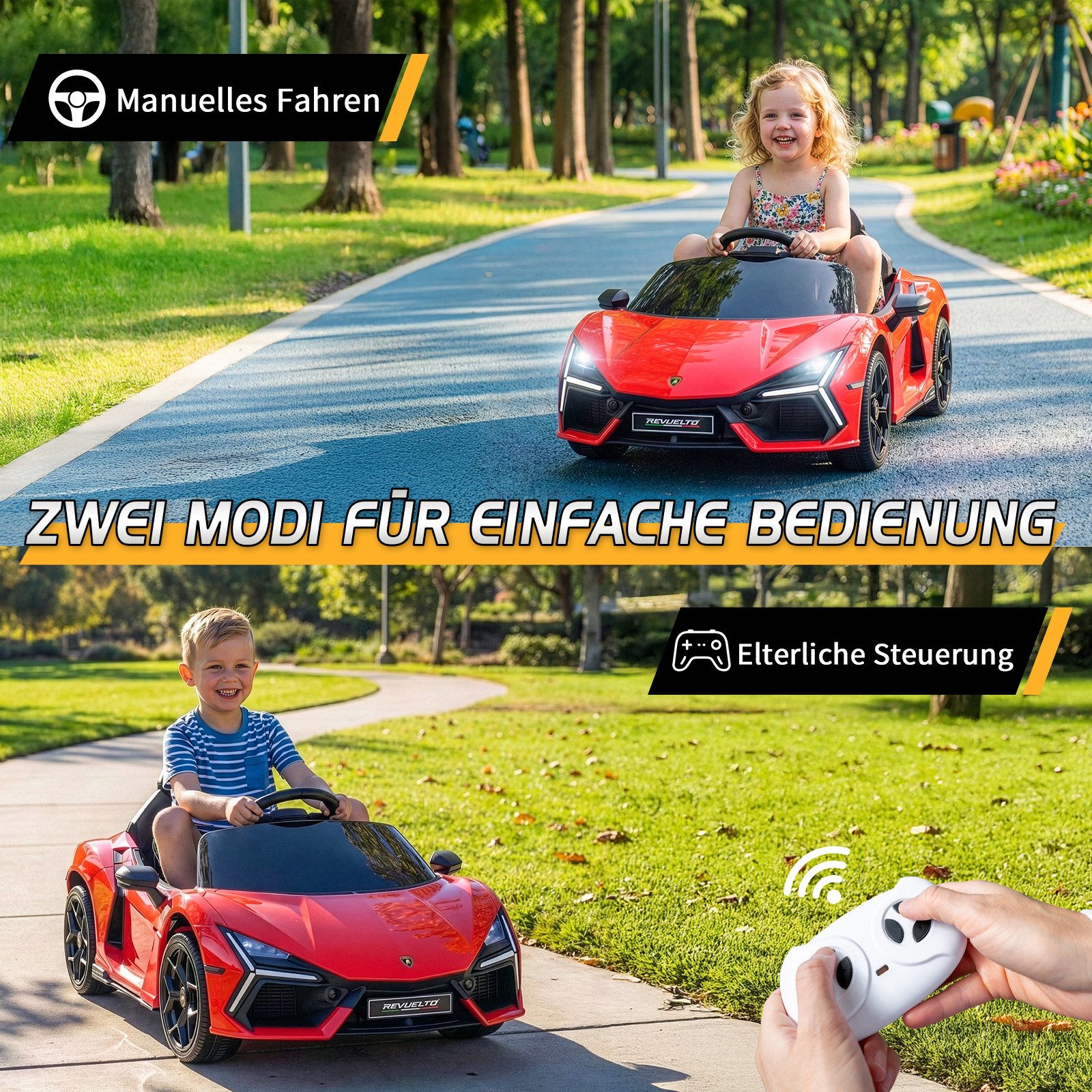 LALAHO Elektro-Kinderauto Kinder Elektroauto 12V 2.4GHz Fernbedienung, 12V 4.5Ah, 2.4GHz Fernbedienung, drei Geschwindigkeitsstufen