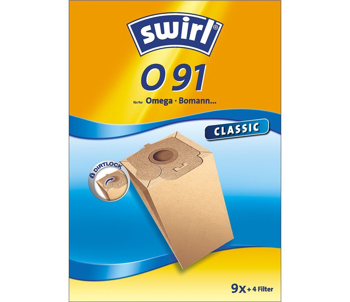Swirl Staubsaugerbeutel Swirl O91 O 91, passend für Bomann Omega Staubsauger, 9 St., inkl. 4 Filter - zuschneidbar, Optimale Passform