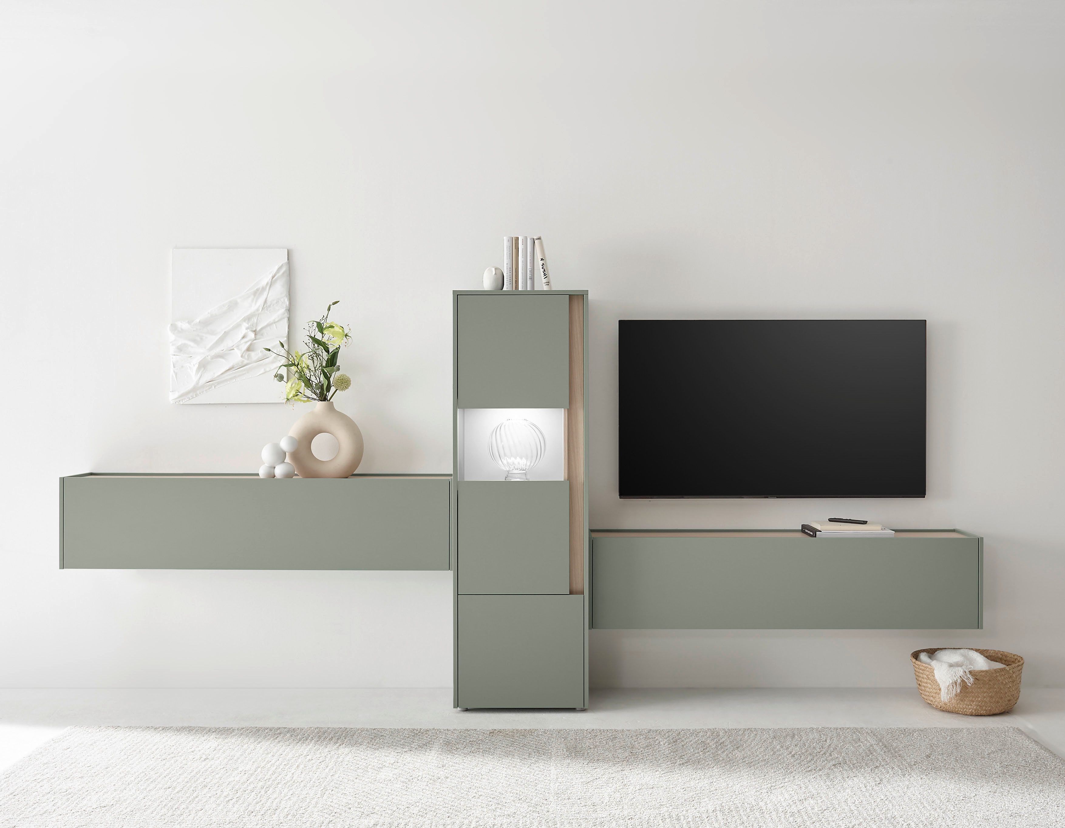 INOSIGN Wohnwand City/Giron, moderne Anbauwand, Komplettset in vielen Farben verfügbar, (Set, 3-St), enthält eine Vitrine & zwei Hängeschränke