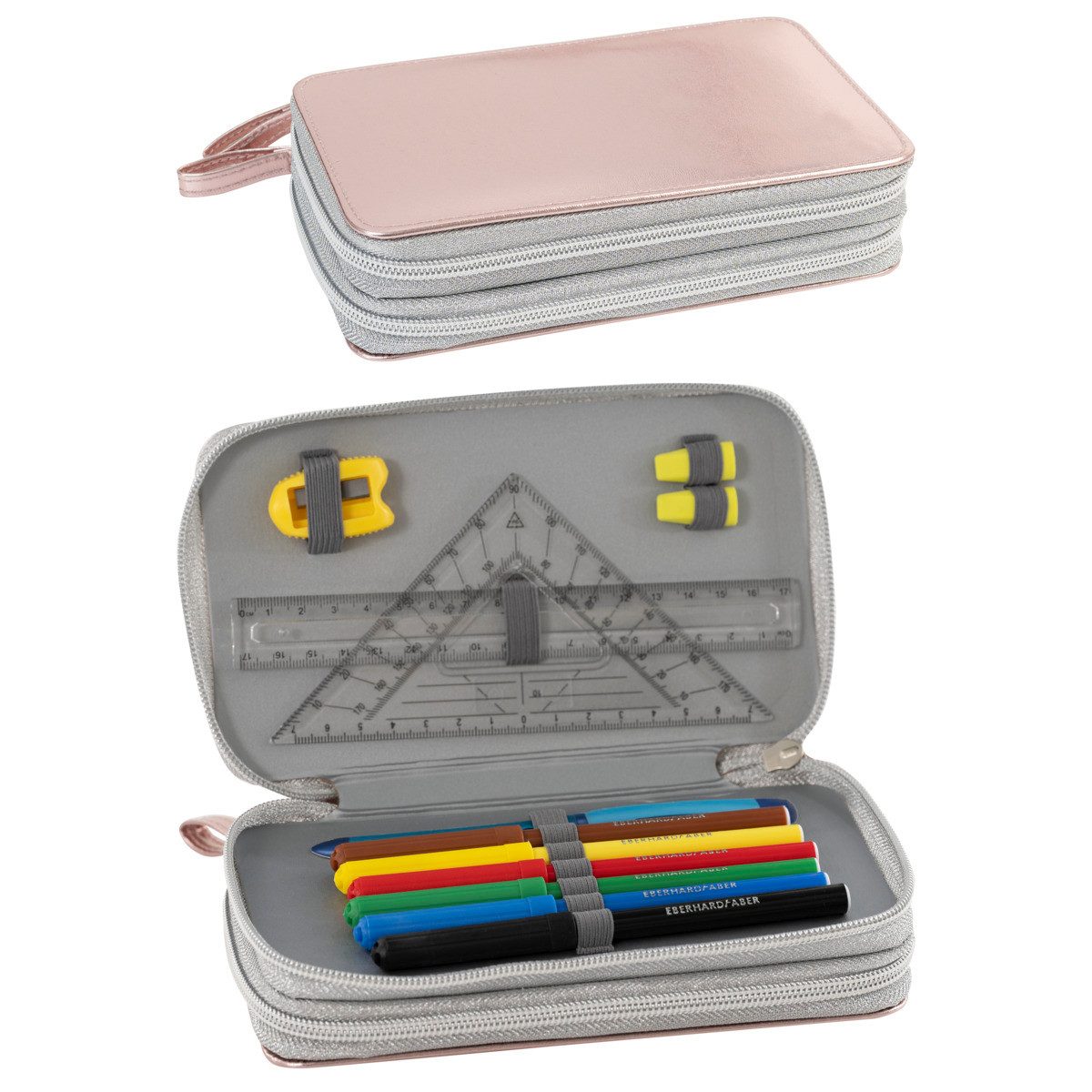 Eberhard Faber Federmäppchen EBERHARD FABER Mäppchen Double Decker rosé gold shine 24 Teile