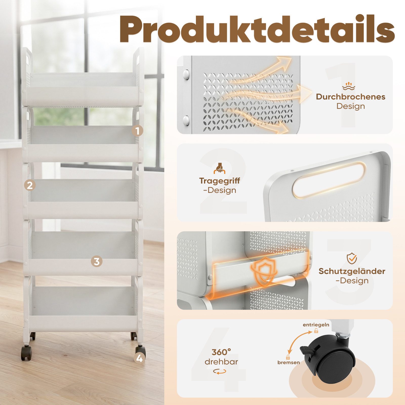 Sekey Küchenwagen Rollwagen 25 cm breit, servierwagen mit rollen, 25×35×103cm, gemüseregal küchenwagen Metall Aufbewahrungsregal