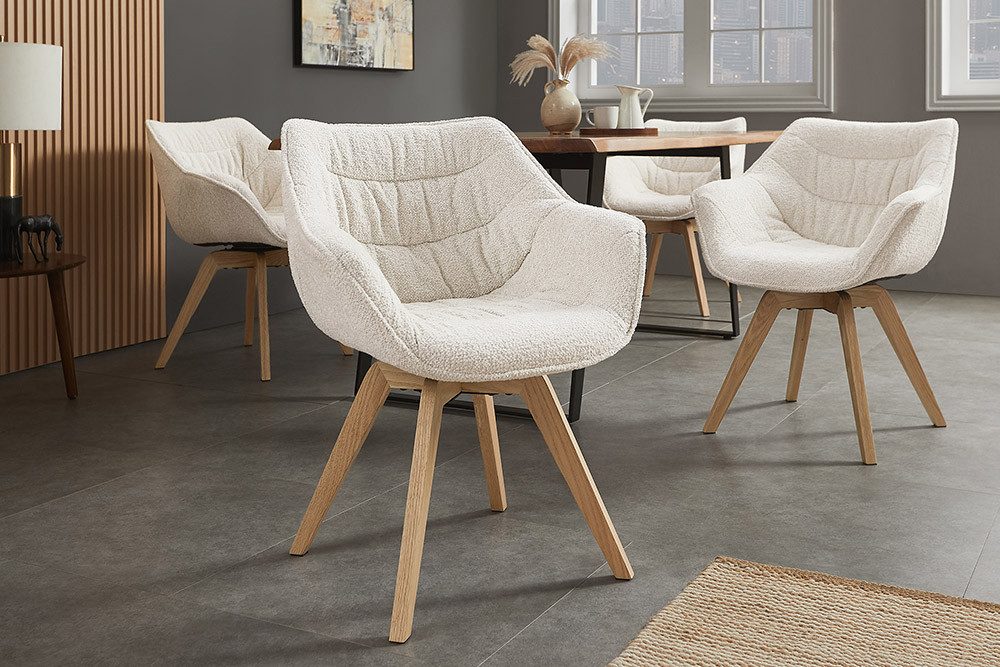 riess-ambiente Drehstuhl THE DUTCH COMFORT beige/natur - Eiche, Massivholz, Bouclé, Auto-Return (Einzelartikel, 1 St), Softer Tweed-Stuhl - ideal f. Wohn-, Schlaf- & Arbeitszimmer od. Küche