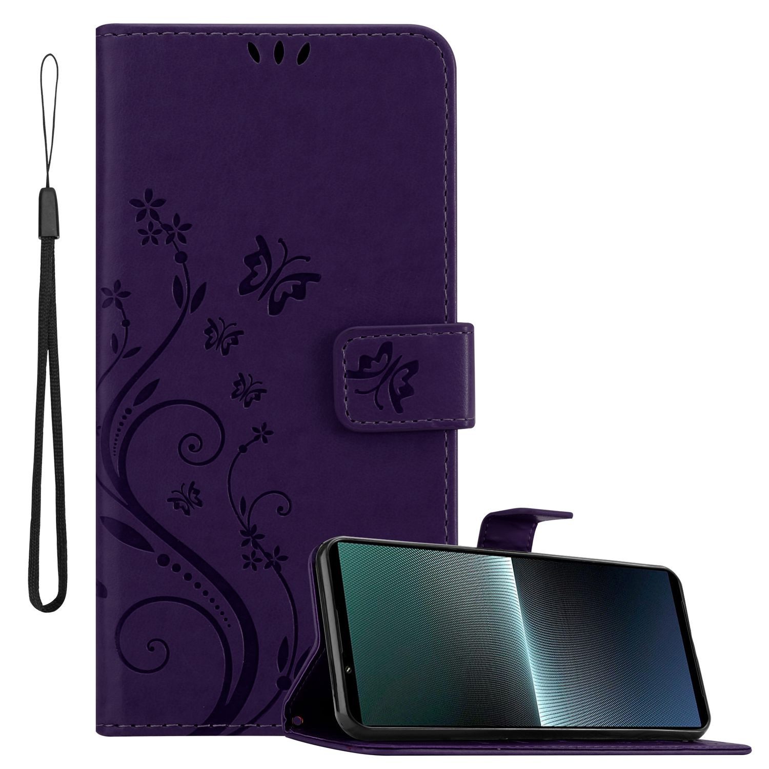Cadorabo Handyhülle für Sony Xperia 1 V Hülle Sony Xperia 1 V, Hülle Schutzhülle Blumen Flower mit Standfunktion Kartenfach Magnet