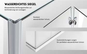 GOEZES Eckdusche Duschkabine 75x90 90x90 80x90 H:185cm Falttür mit Seitenwand, 5mm Sicherheitsglas, Eckeinstieg Duschtür 180º Faltbar Scharniertür, mit 90cm Seitenglas, öffnet sich nach innen und auße, Rechts-und Links montierbar