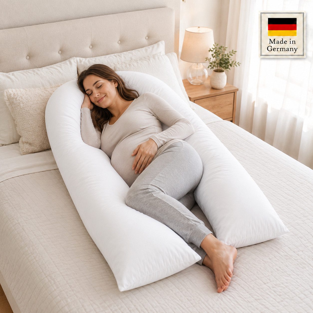 NEXGEN Luxus Baumwollkissen U-förmiges Schwangerschaftskissen 12 ft mit Bezug, Atmungsaktiv, Füllung: 100 % Polyester-Hohlfaser, Seitenschläfer, Bauchschläfer,  – Bild 5 von 5