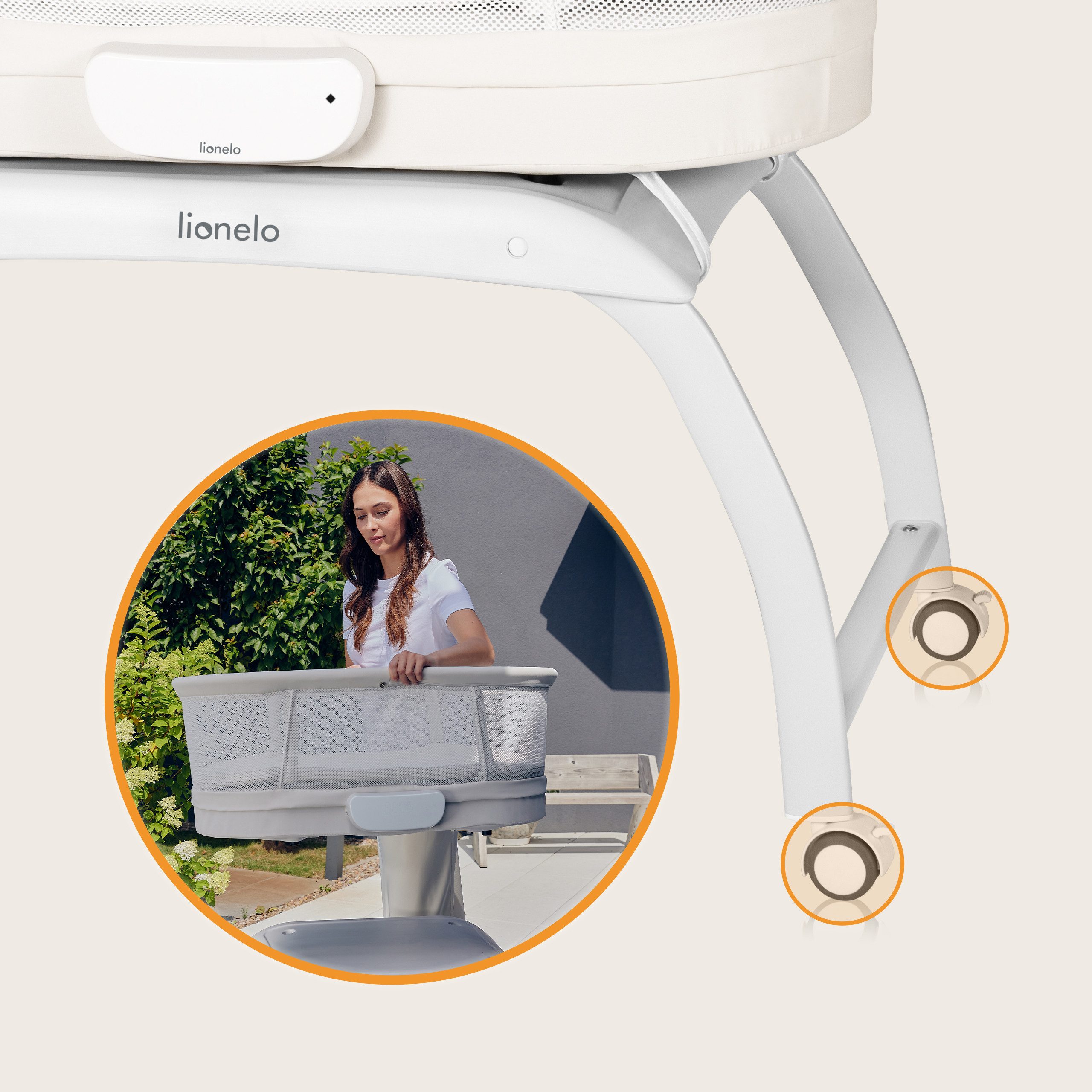 lionelo Baby Travel Cot CORAL, Cot, Cradle and Baby Scale/5 Rocking Speeds, 12 Melodies