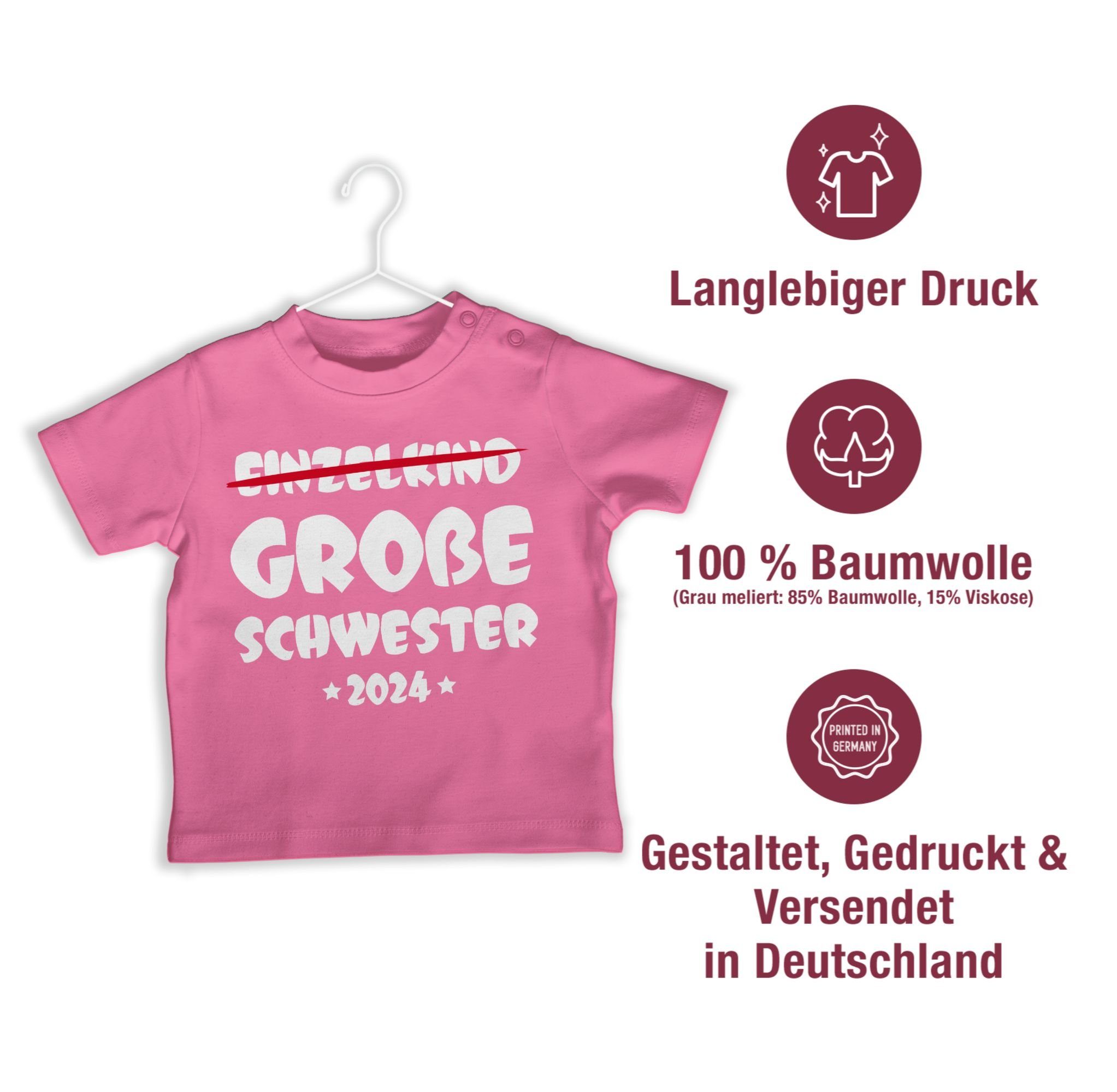Shirtracer T-Shirt Einzelkind Große Schwester 2024 Schwester Bruder 1 und Pink Geschwister