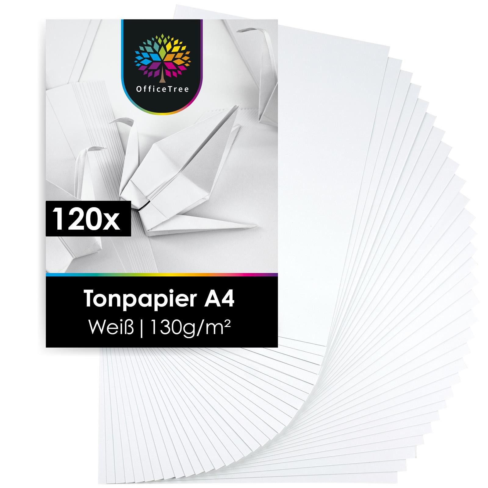 OfficeTree Bastelkartonpapier 120 Blatt Bastelpapier weiß - Tonpapier A4 130g/m², zum Basteln