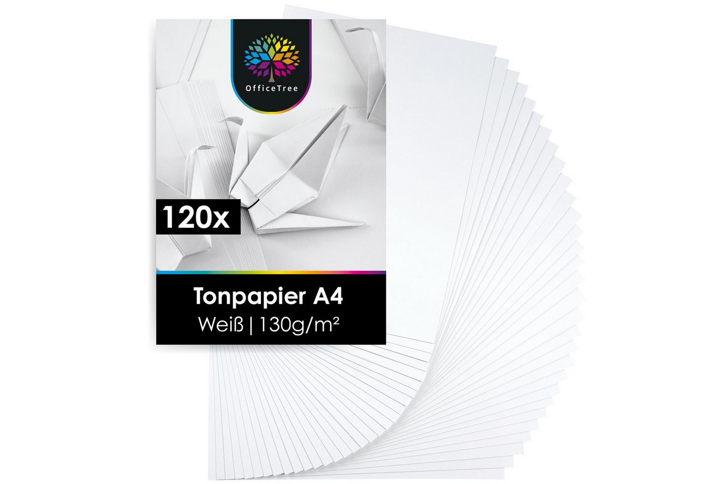 OfficeTree Bastelkartonpapier 120 Blatt Bastelpapier weiß - Tonpapier A4 130g/m², zum Basteln