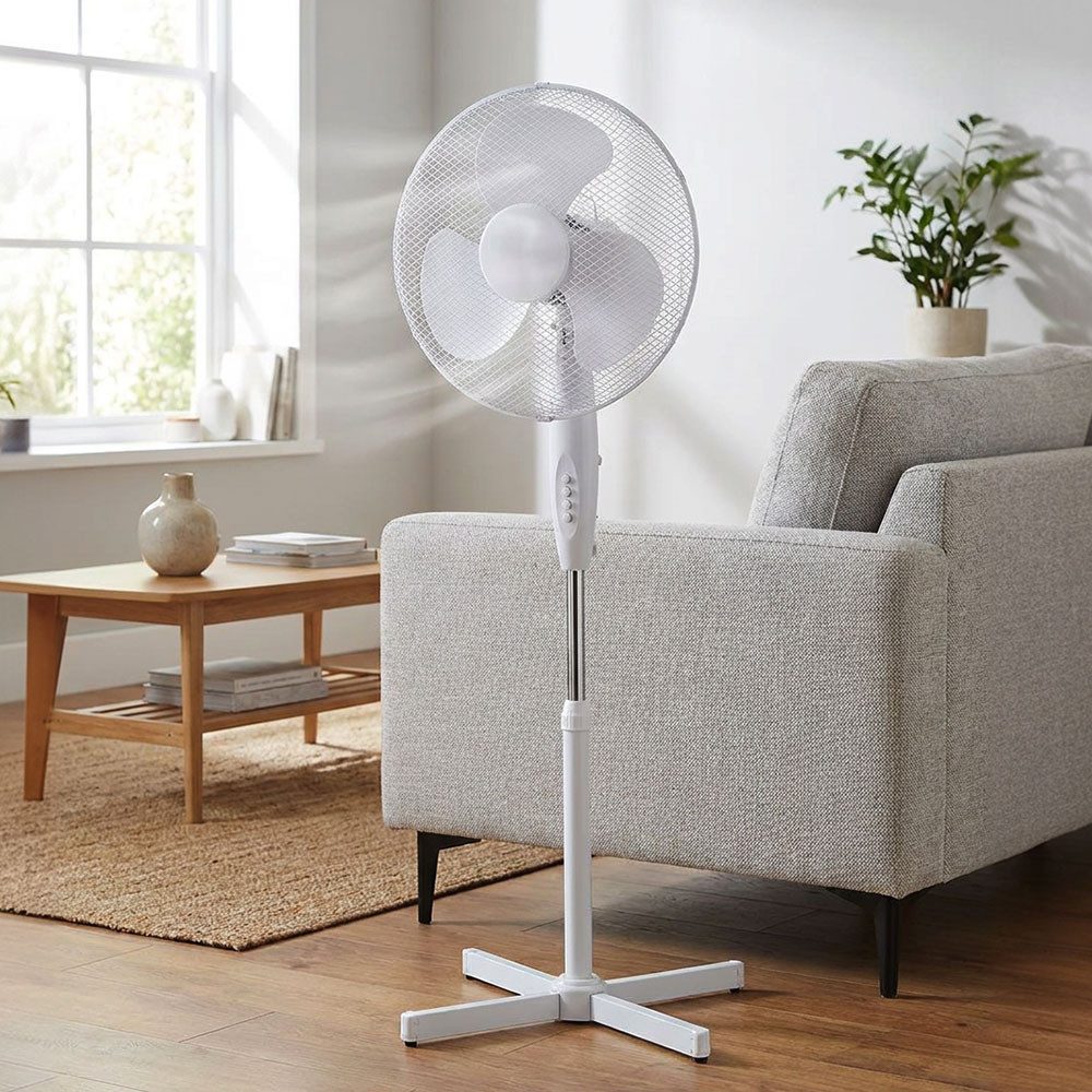 V-TAC Standventilator, Standventilator Metall weiß 3-Stufen Höhenverstellbar H 120 cm