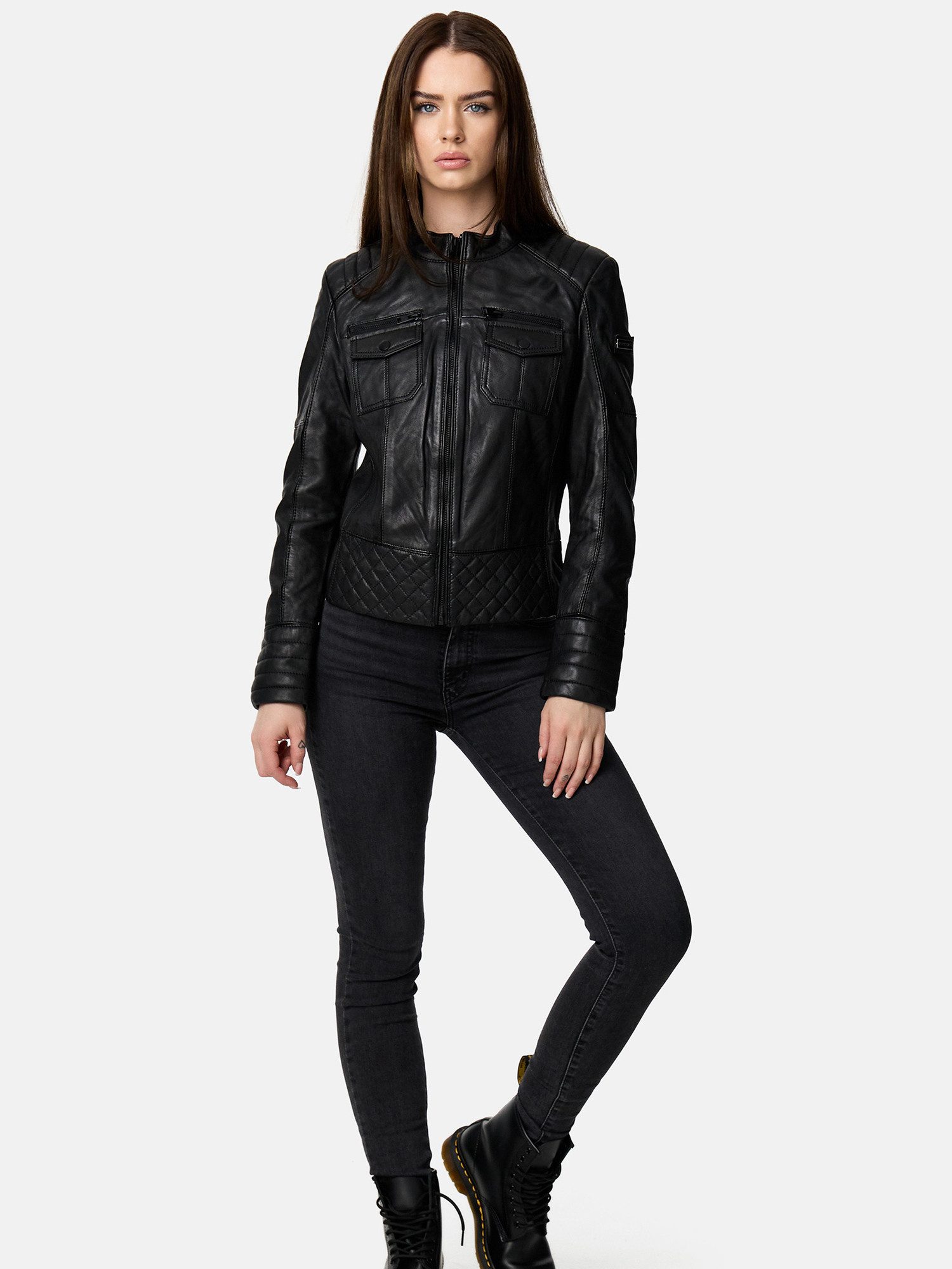 Tazzio Lederjacke F524 moderne & zeitlose Damen Jacke im Biker Look günstig online kaufen