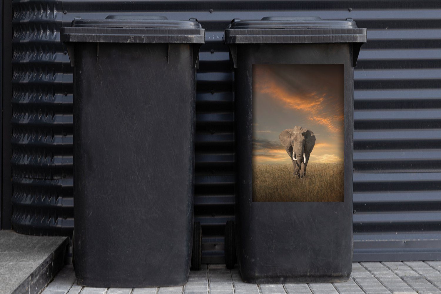 Wandsticker Elefant - Natur Mülltonne, St), MuchoWow (1 Sticker, - Abfalbehälter Container, - Gras Tiere Mülleimer-aufkleber,