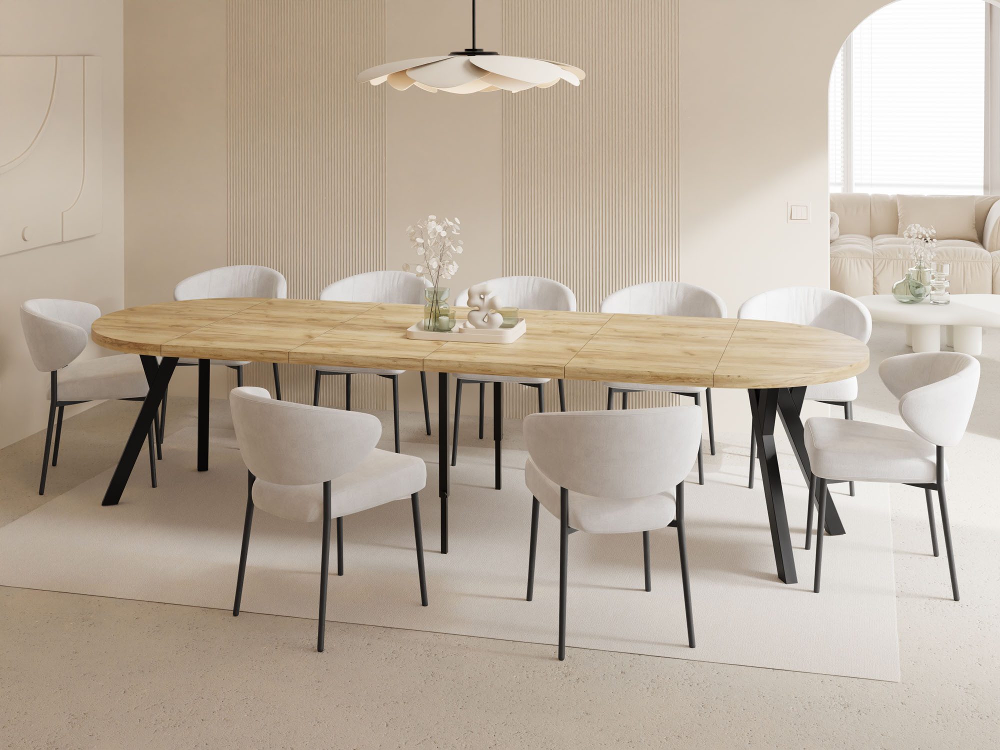 WFL GROUP Esstisch Twixy ausziehbar rund industrial mit schwarzen Holzbeine günstig online kaufen