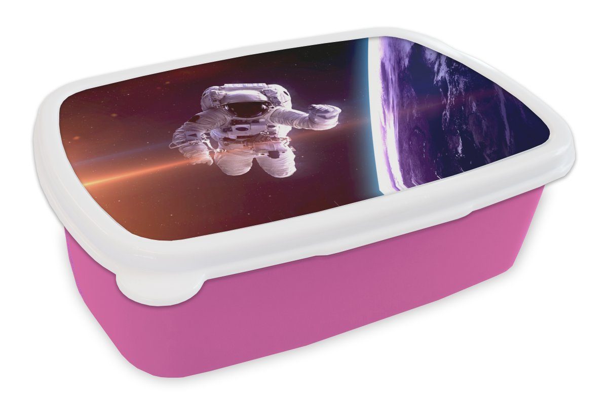 MuchoWow Lunchbox Weltraum - NASA - Erde - Jungen - Kinder - Kinder, Kunststoff, (2-tlg), Brotbox für Erwachsene, Brotdose Kinder, Snackbox, Mädchen, Kunststoff rosa