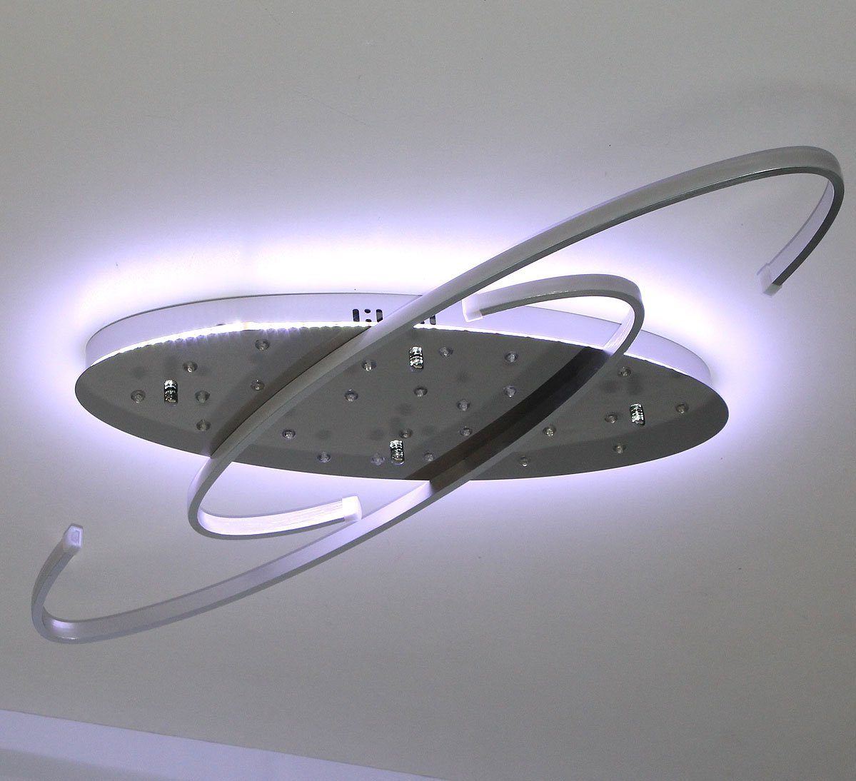 Lewima LED Deckenleuchte Tibro, XXL für Fernbedienung Farbwechsel oval, in 80cm LED mit Warmweiß, der Kaltweiß, Decke Deckenlampe Subbeleuchtung Stufenschaltung Hauptbeleuchtung mit Sternenhimmel und RGB in