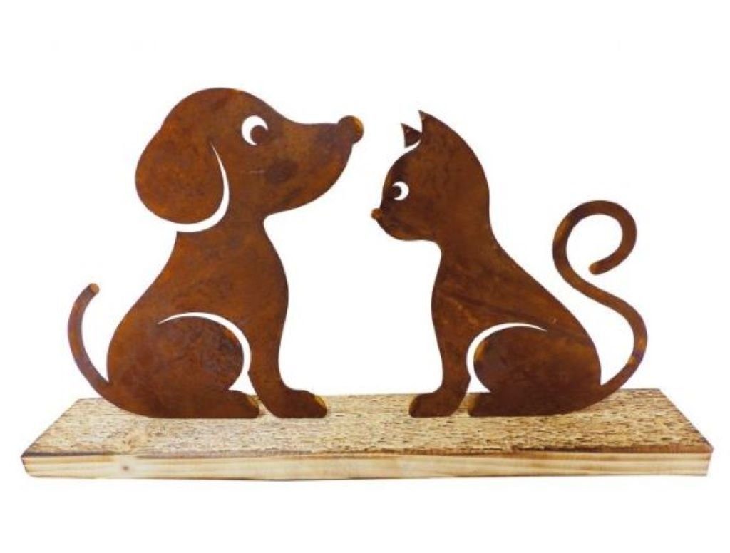 BADEKO Dekofigur Hund & Katze auf Holzsockel