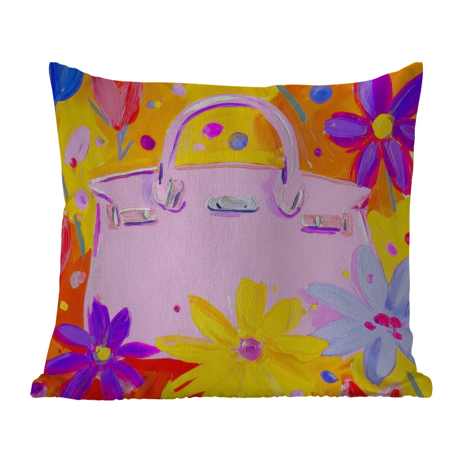 MuchoWow Dekokissen Tasche - Rosa - Blumen, Kissenbezüge, Kissenhülle, Kissen, Outdoor, 40x40 cm