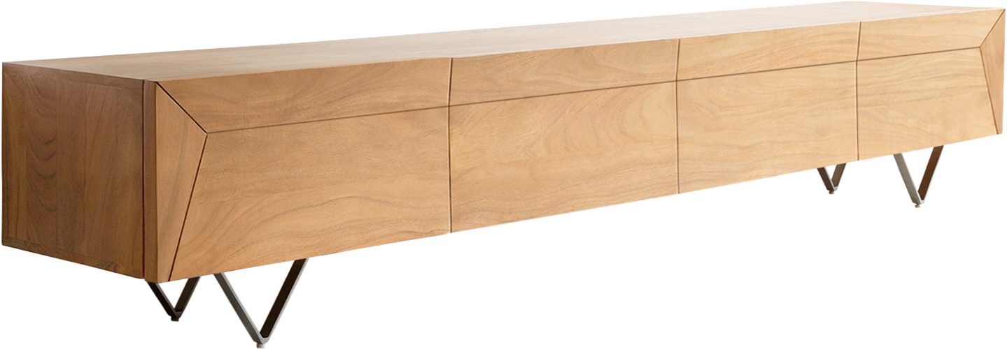 DELIFE Lowboard Kayu, Akazie Natur 220 cm 4 Türen V-Fuß Lowboard günstig online kaufen