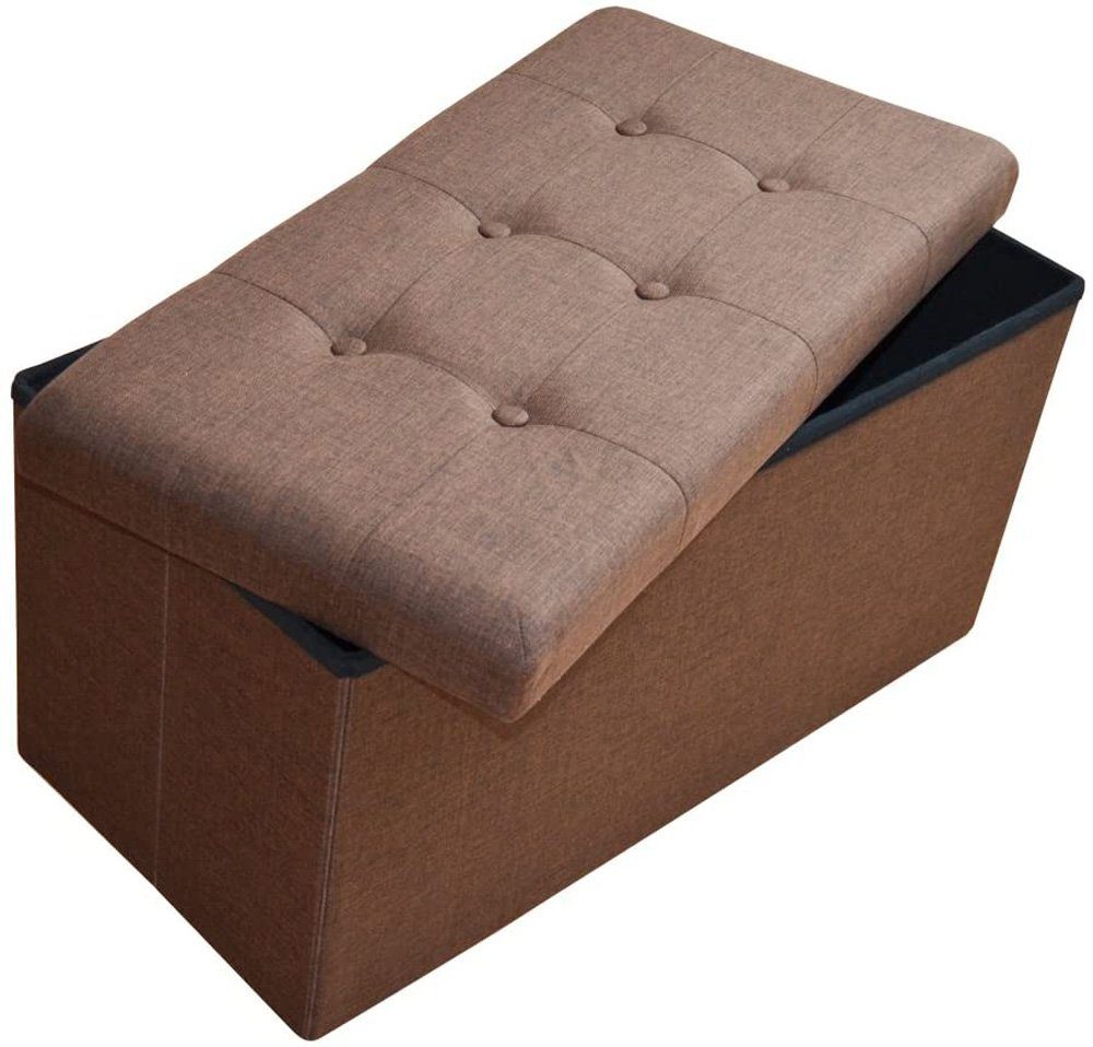 style home Sitzhocker Sitzbank mit Stauraum faltbare Füßbank (Sitztruhe aus Leinen, 76 x 38 x 38 cm Dunkelbraun), gepolstert Sitzbank Fußhocker, für Wohnzimmer  – Bild 3 von 5