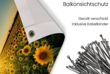 MuchoWow Balkonsichtschutz Sonnenuntergang - Blumen - Sonnenblume - Horizont - Landschaft (1-St) Balkonbanner, Sichtschutz für den Balkon, Robustes und wetterfest