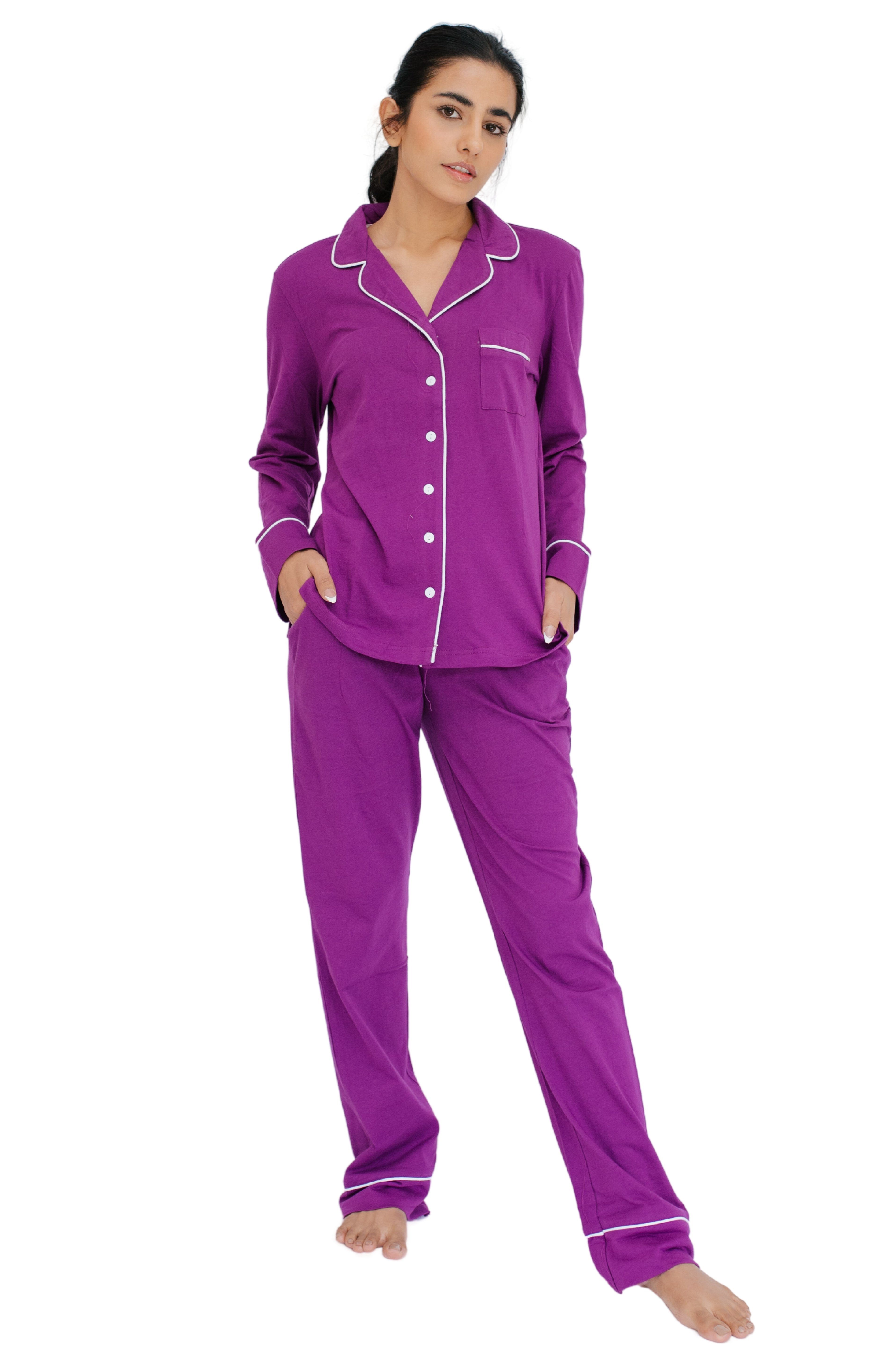 SNOOZE OFF Pyjama Schlafanzug in violett (2 tlg., 1 Stück) mit Kontrastpaspel-Details – Bild 4 von 5