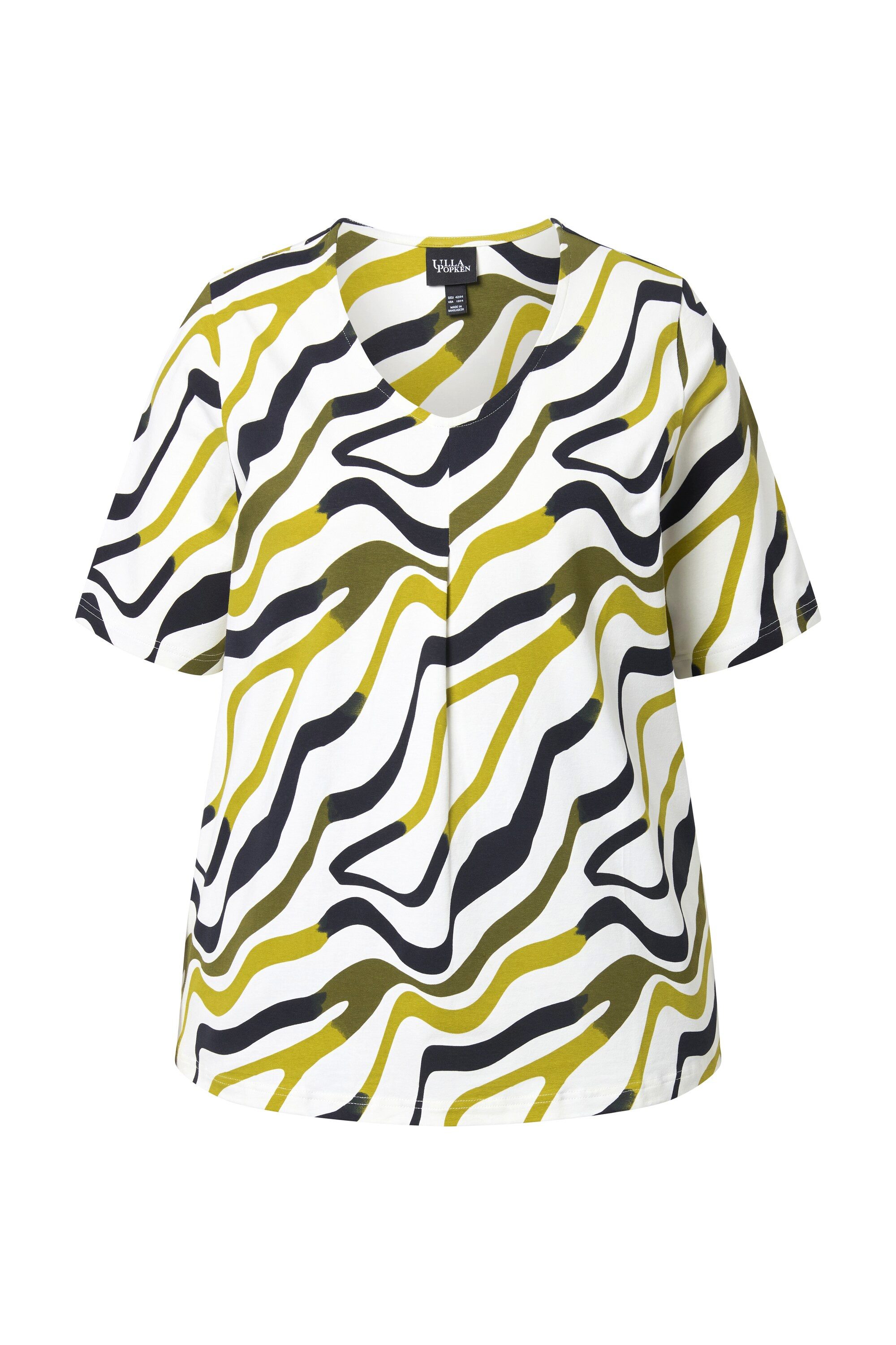 Ulla Popken T-Shirt T-Shirt Wellen A-Linie V-Ausschnitt Halbarm günstig online kaufen