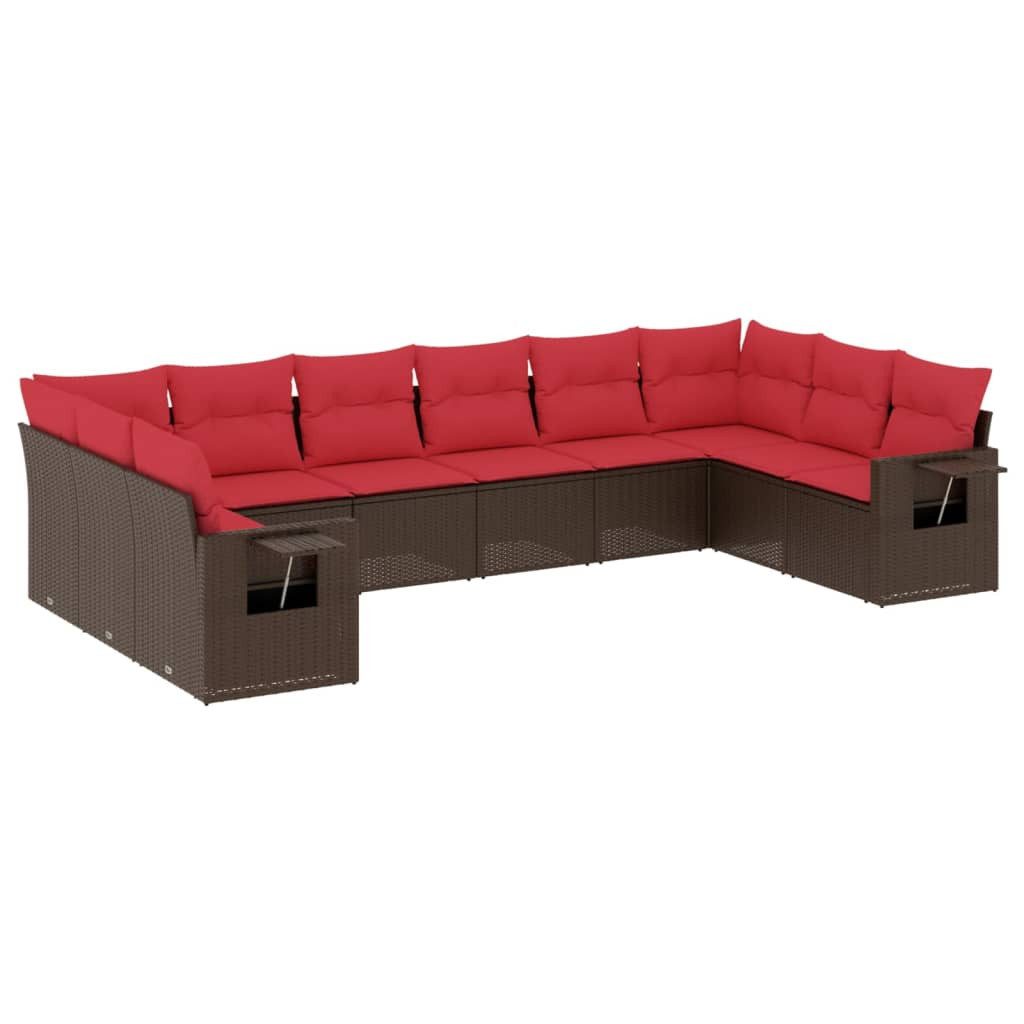 vidaXL Gartenlounge-Set 10-teiliges Gartensofa-Set mit Kissen, braun, Polyrattan, (1-tlg)