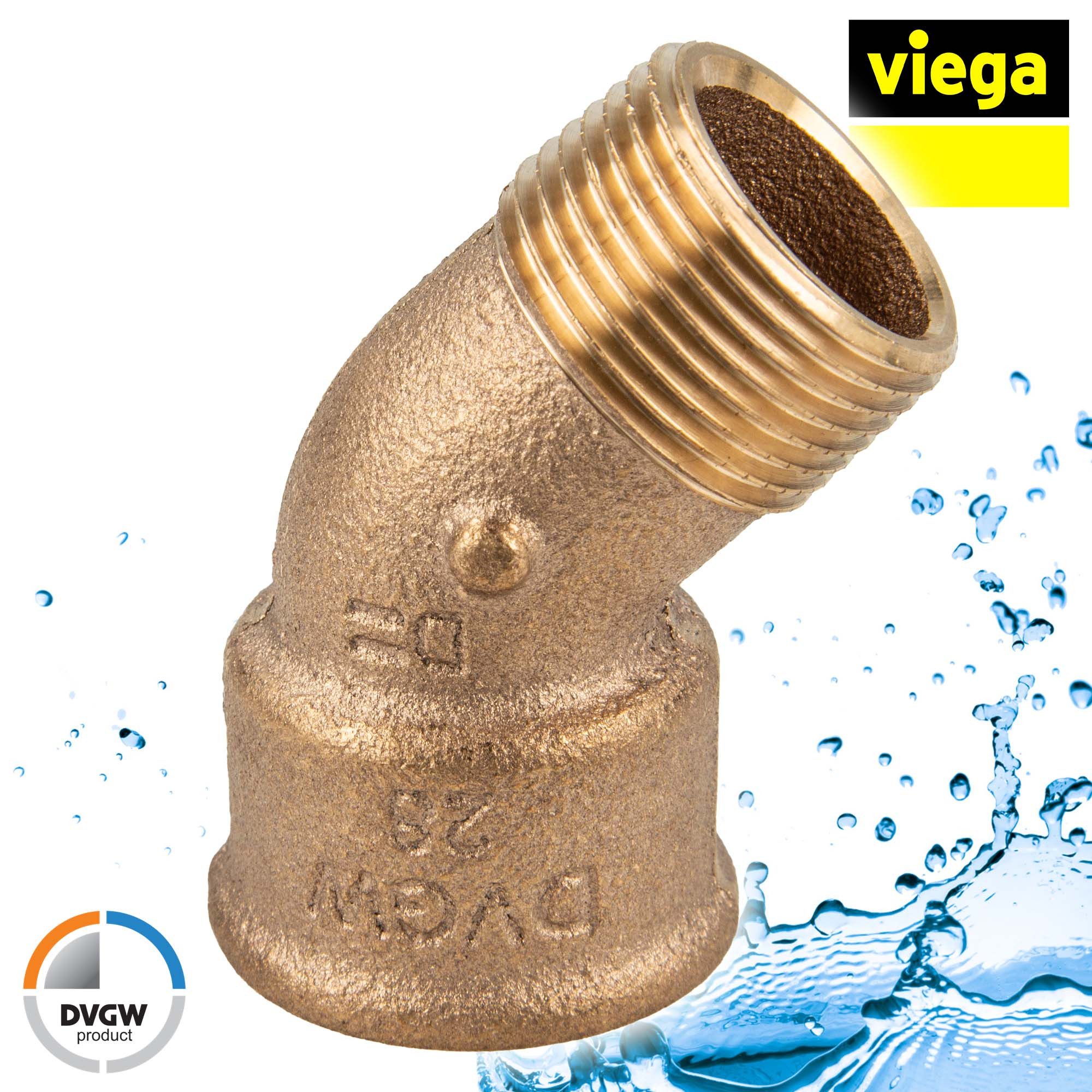 Viega Gewindefitting Rotguss Bogen 45° AG/IG Typ 3121 DVGW, 3/8 Zoll