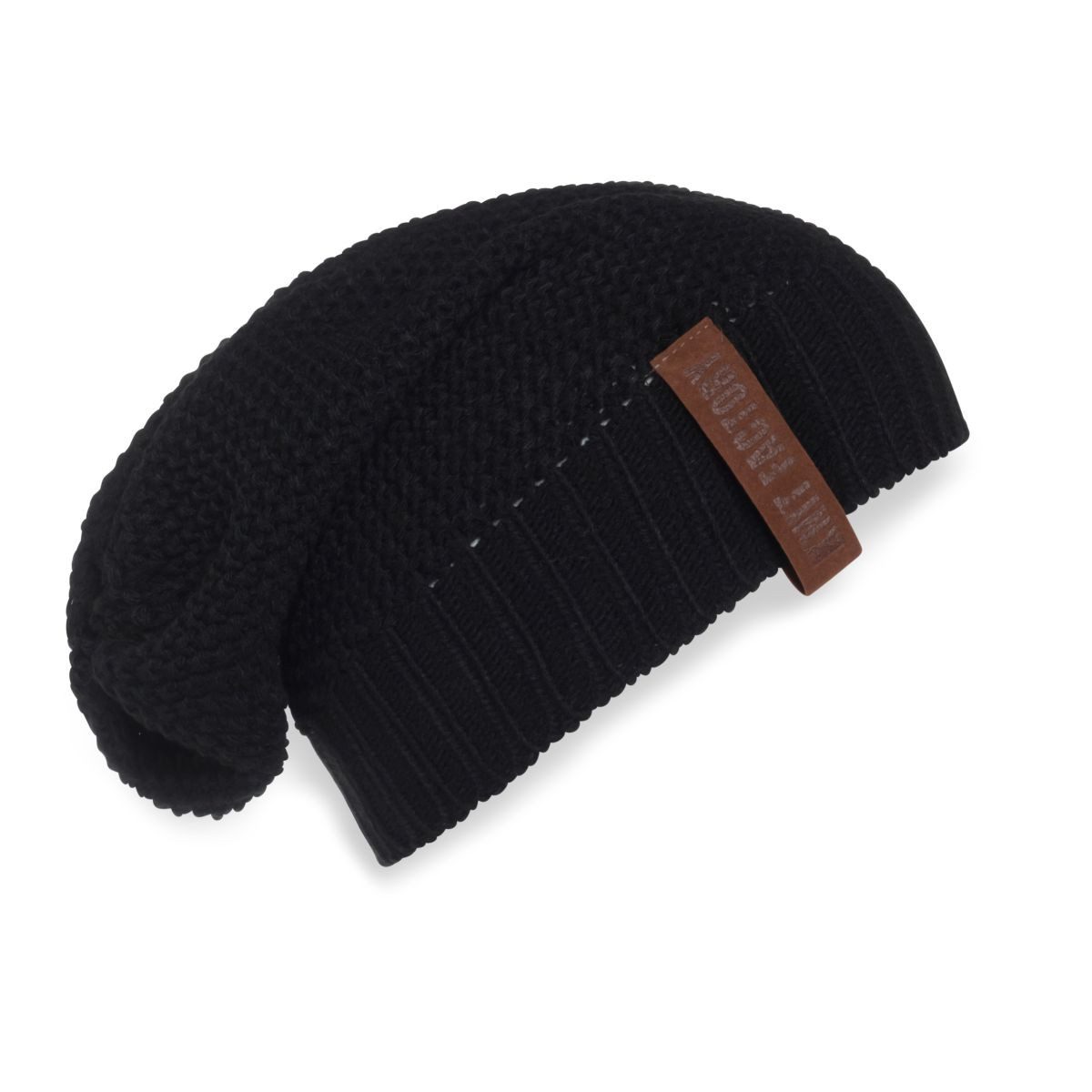 Knit Factory Strickmütze Coco Mützen One Size Glatt Schwarz (1-St) Mütze Strickmütze Kopfbedeckung Hut Wollmütze