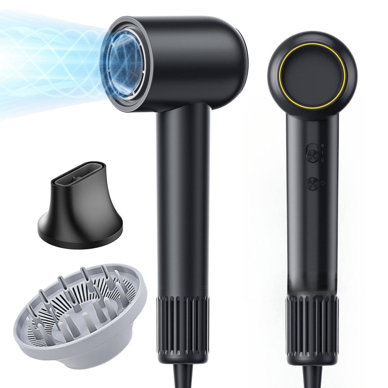 WILGOON Haartrockner Haartrockner Föhn Ionen 1500W High-Speed Hair Dryer Salon-Haartrockner, 1500 W, 500 Mio. negative Ionen leiser Betrieb (65dB) Schnelles Trocknen 60m/s, mit 2 Stylingdüsen, 4 Temperatureinstellungen und Heiß-/Kalt-Taste